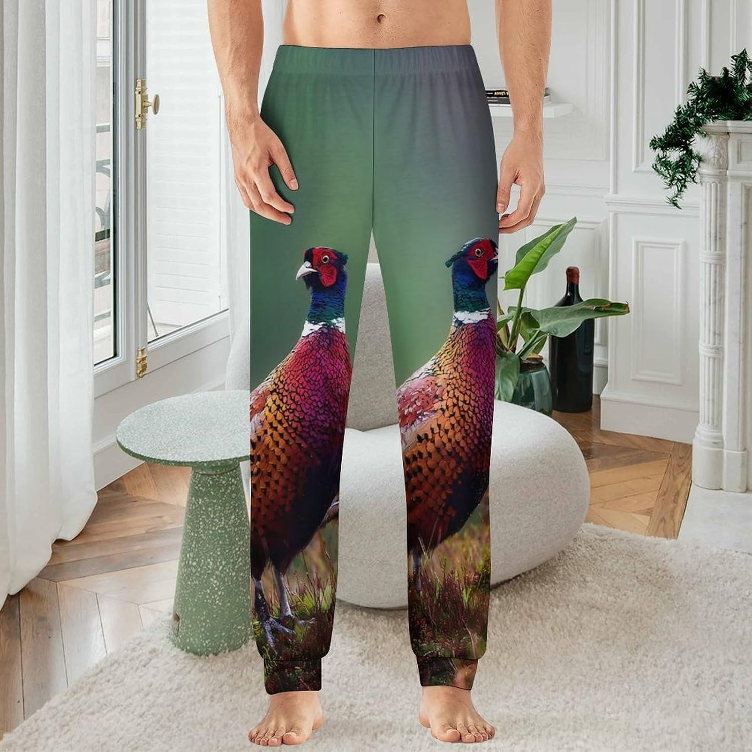 Pheasant Bird Print Mens Pajama Pants Soft Lounge Pants Pj Bottoms with Pockets