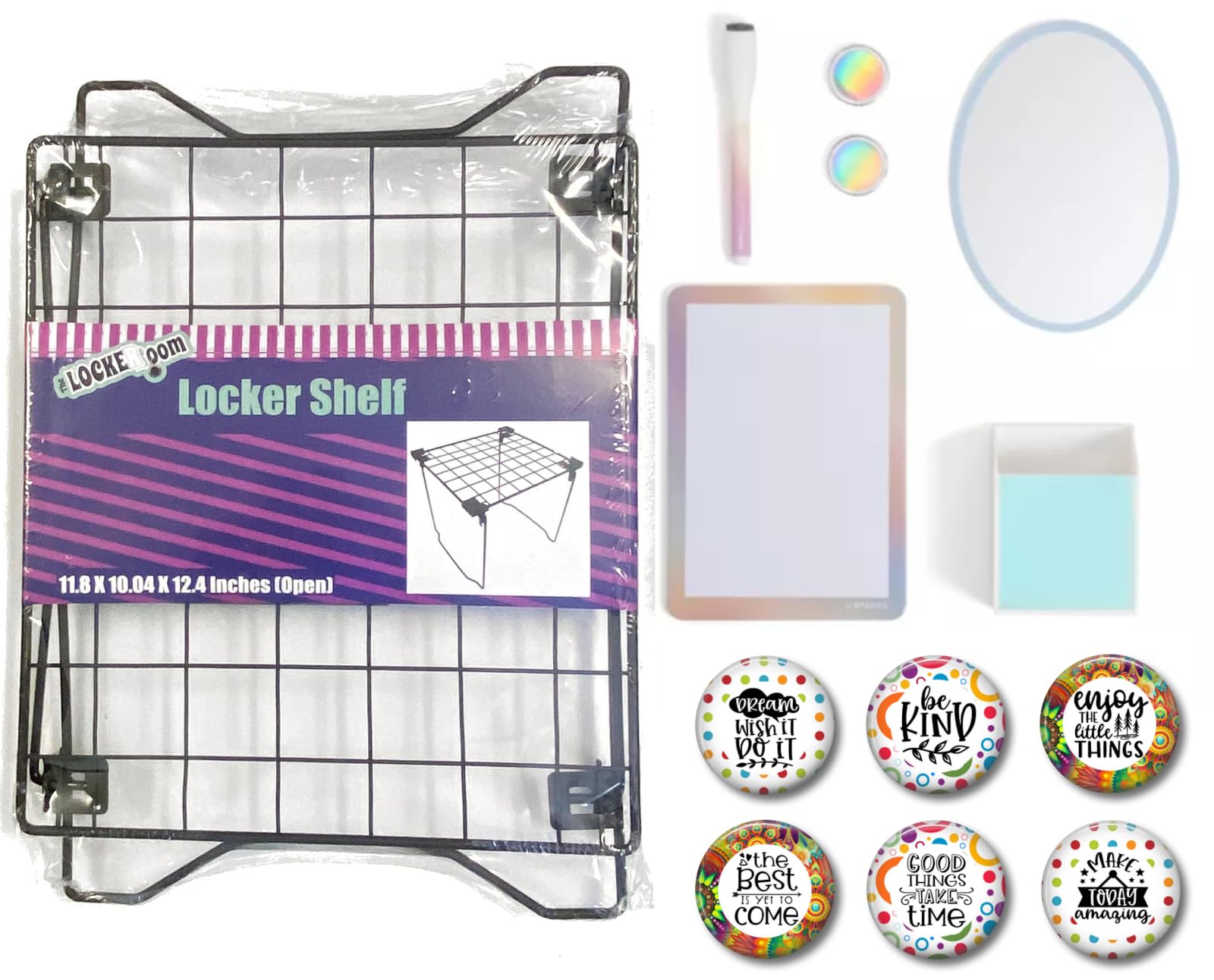Charmed By Dragons Magnetic Locker Accessories Locker Kit 12 inch Tall Shelf, Mirror, Pencil Cup, White Board with 6 Inspirational Magnets 13 Piece Lucent Dreams Bundle (Black Shelf Kit)