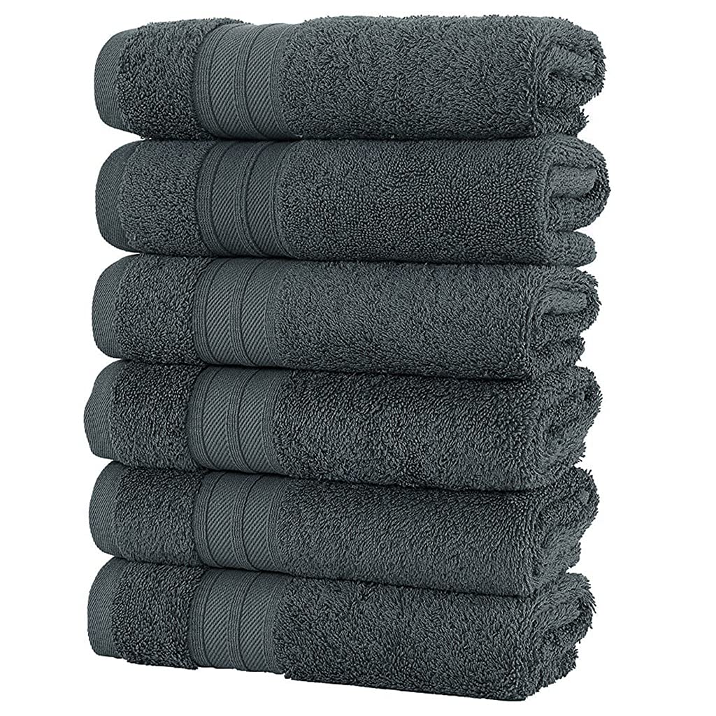 Serviettes de salle de bain lot de 6 en coton doux drap de douche et essuie-mains gris uni