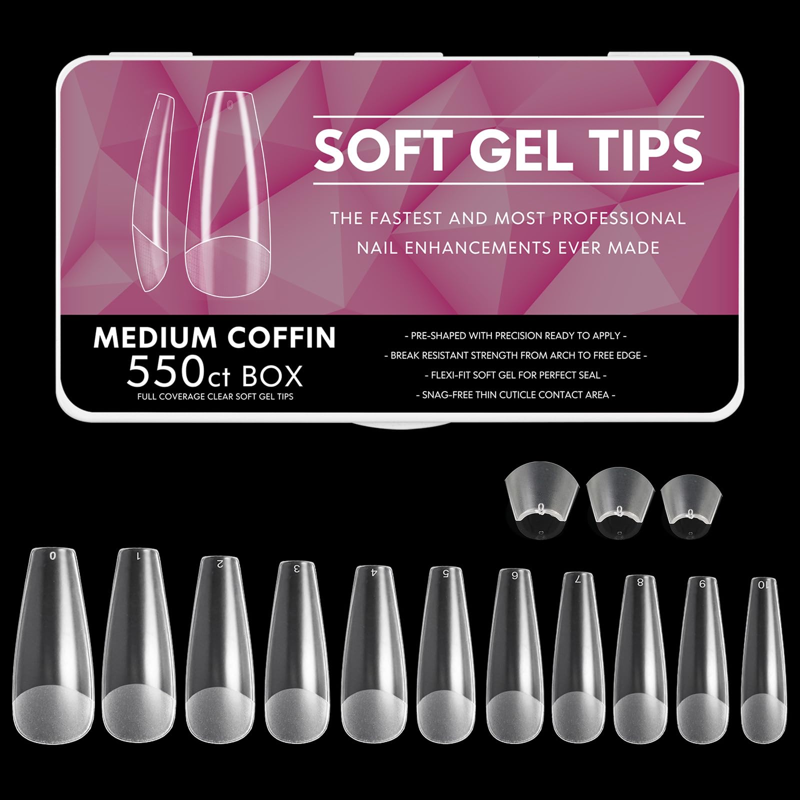 550pcs Coffin Soft Gel Nail Tips, 11 Sizes Medium Coffin Half Matte Nails Full Cover Acrylic Press on False Nail Tips No Trace for Beginners and Professional Home Salon DIY