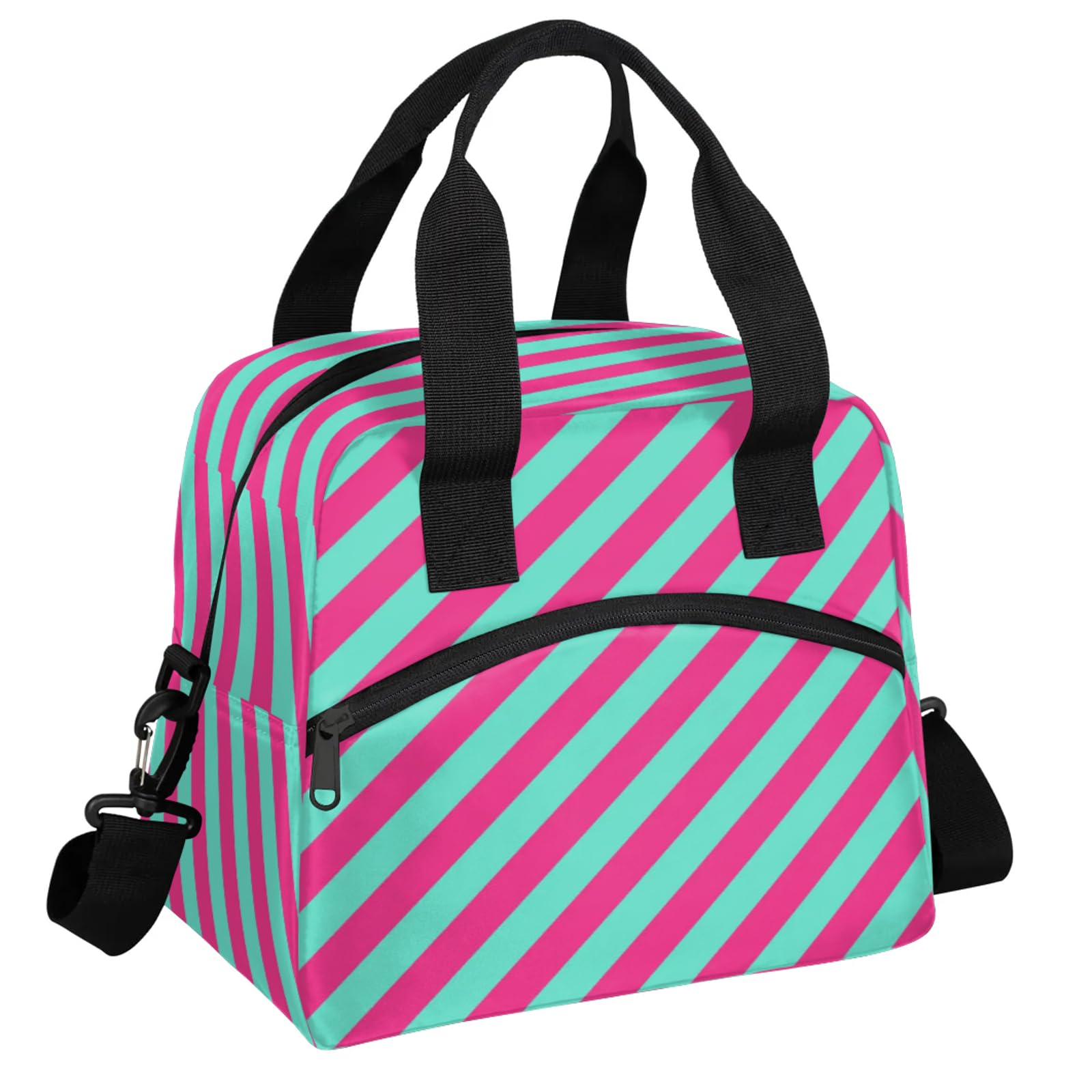 Adornori Striped Pink Green Lunch Bag for Women Men Adult, Large Insulated Reusable Lunch Box Leakproof Portable Cooler Tote Bags for Work Picnic