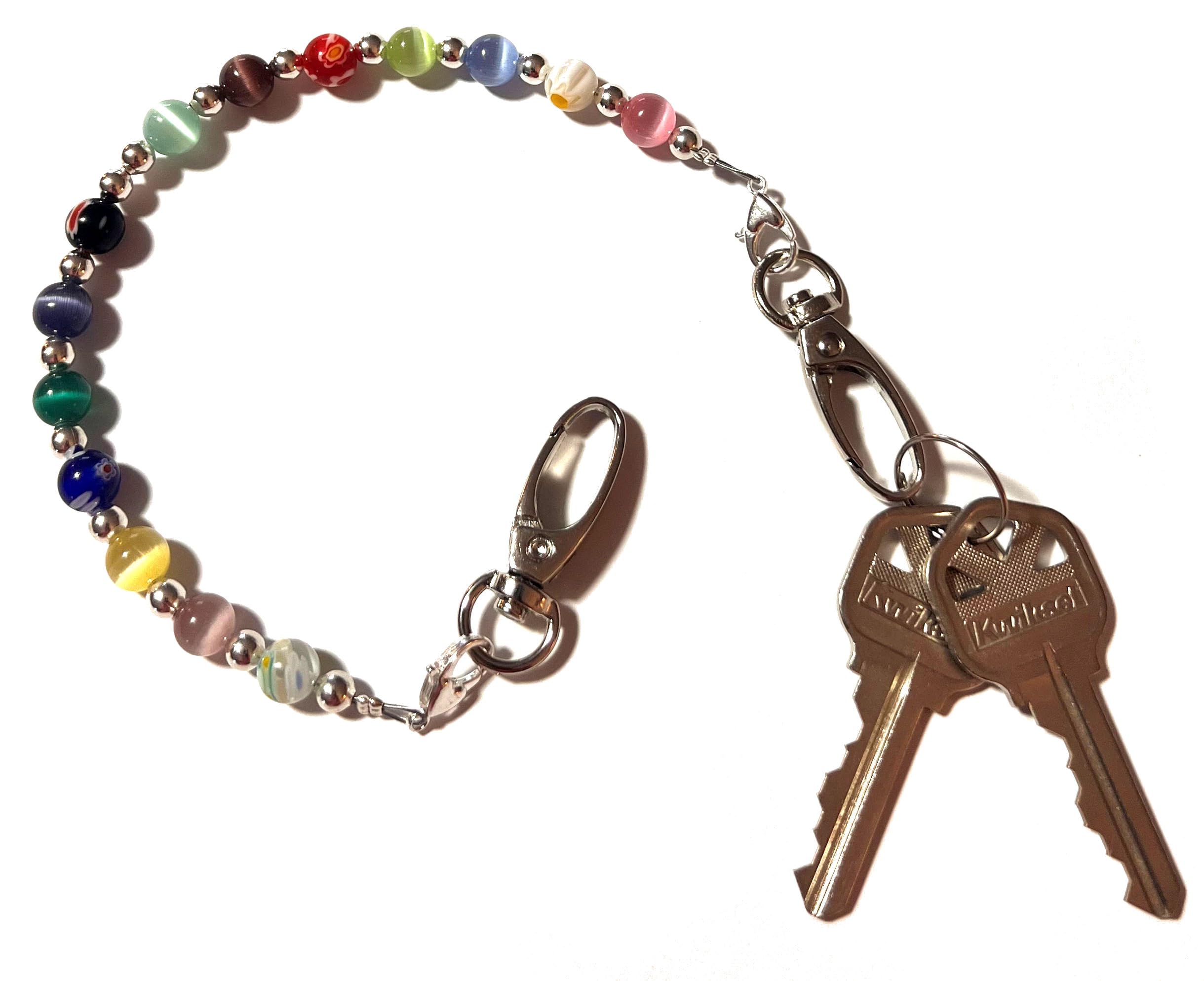 Hidden Hollow Beads Key Keeper 12" Multi Women's Beaded Strap Chain Finder Organizer Wallet Purse Holder Anti-Lost Ring