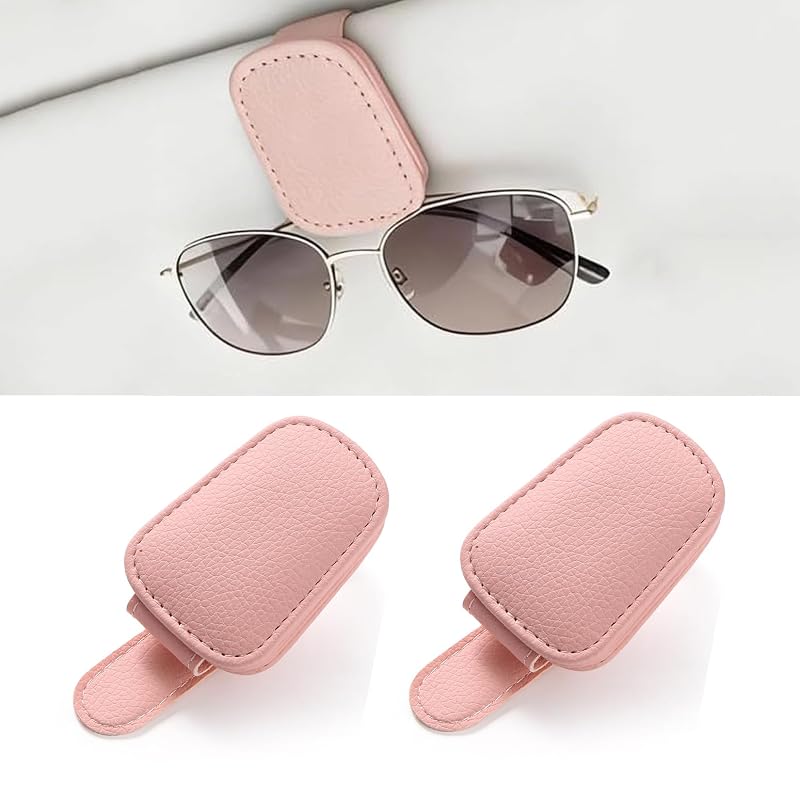 Porta-óculos magnético de couro para para-sol automotivo Yecitona rosa, YE2P, kit com 2 unidades