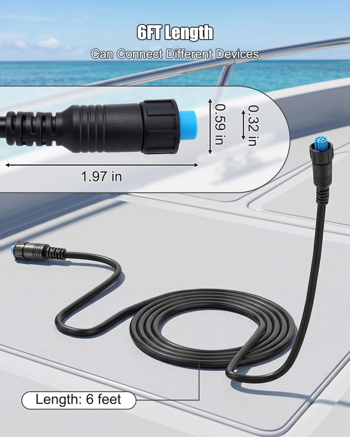 6ft Marine Network Cable with Small Connector Replace 010-12528-30 | Compatible with Garmin GC 200 GLS 10 GMR Fantom 124/126/54/56 GXM 53/54 Panoptix LiveScope