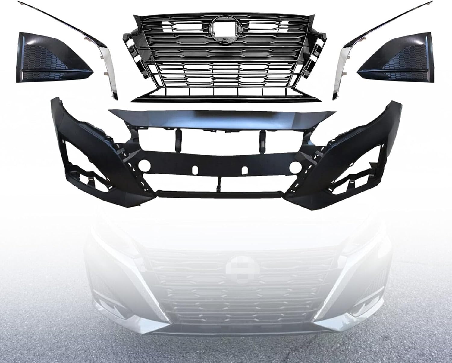 6PCS Front Bumper Grille With Fog Cover Trims Set For 2023 2024 Ni-ssan Altima S SL SV