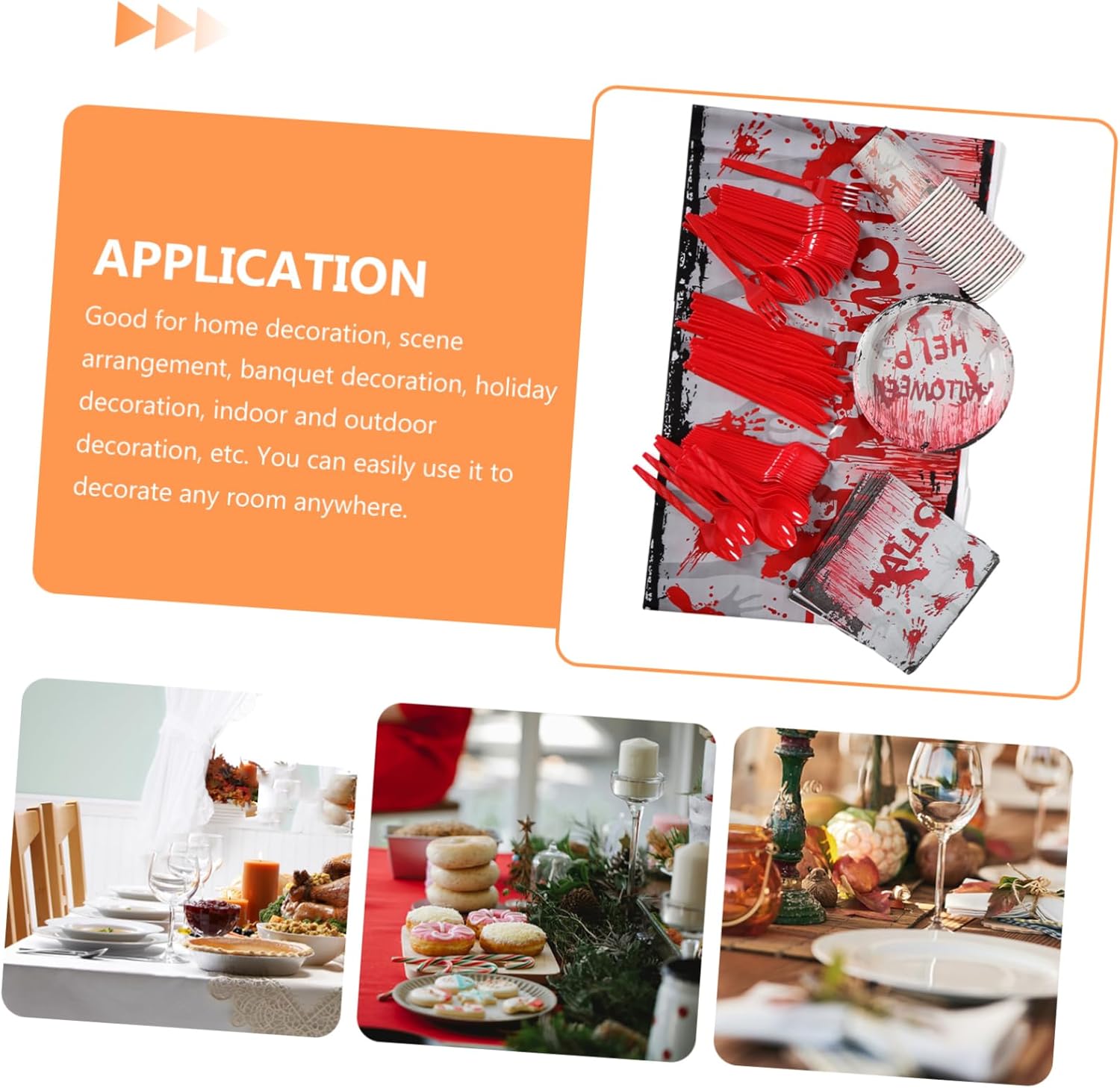 1set Halloween Bloody Handprints Party Tableware Kit Disposable Plates Paper Cups Cutlery Napkins Tablecloth for Spooky Halloween Celebrations Complete Set for Boys and Girls and