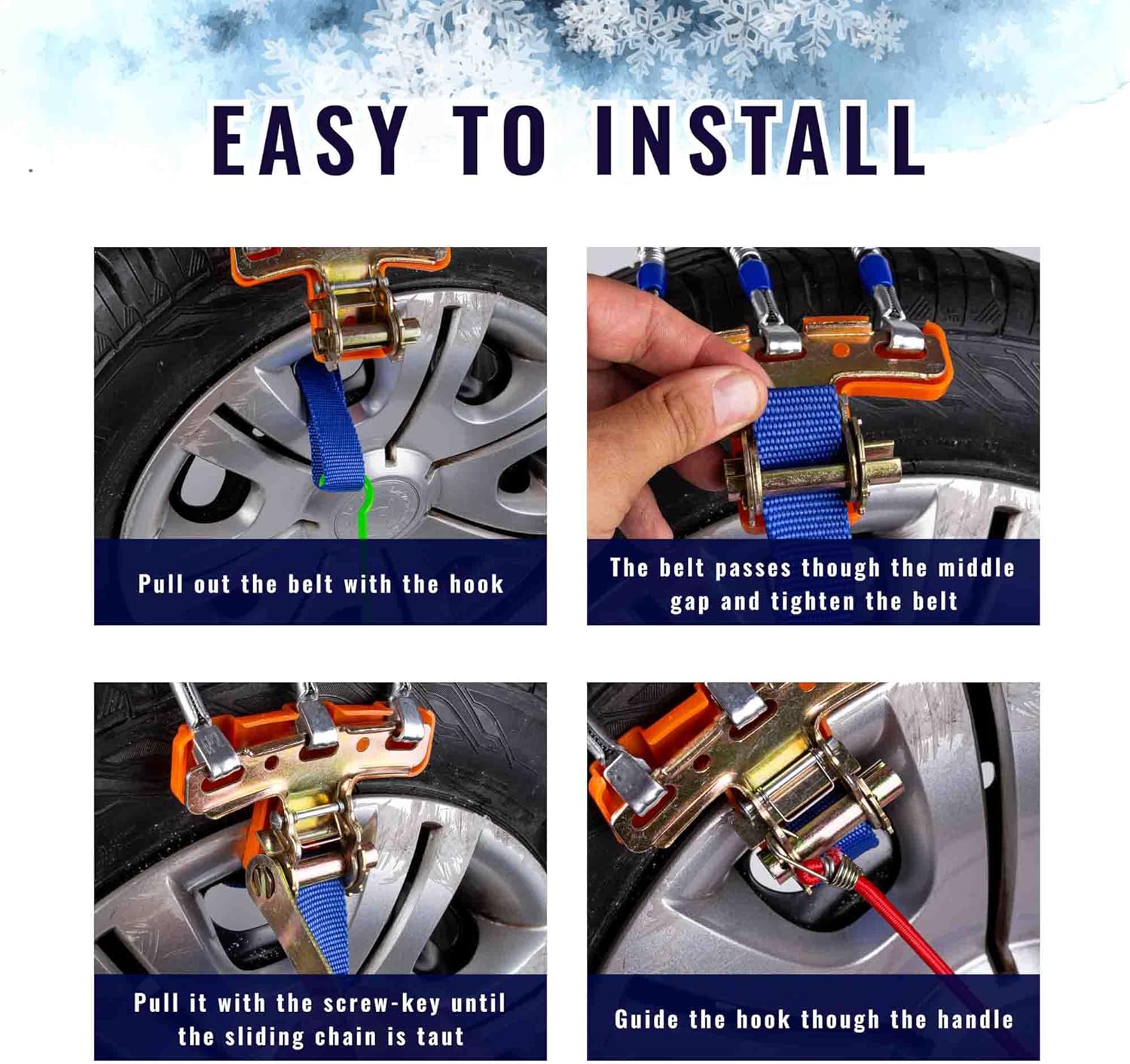 Vaygway Snow Tire Chains, Snow Chains for Car, SUV, Trucks Tires Set of 8, Weather Chain for Trucks, Winter Traction for Tires, All Season Heavy Duty Universal Vehicle Emergency Traction