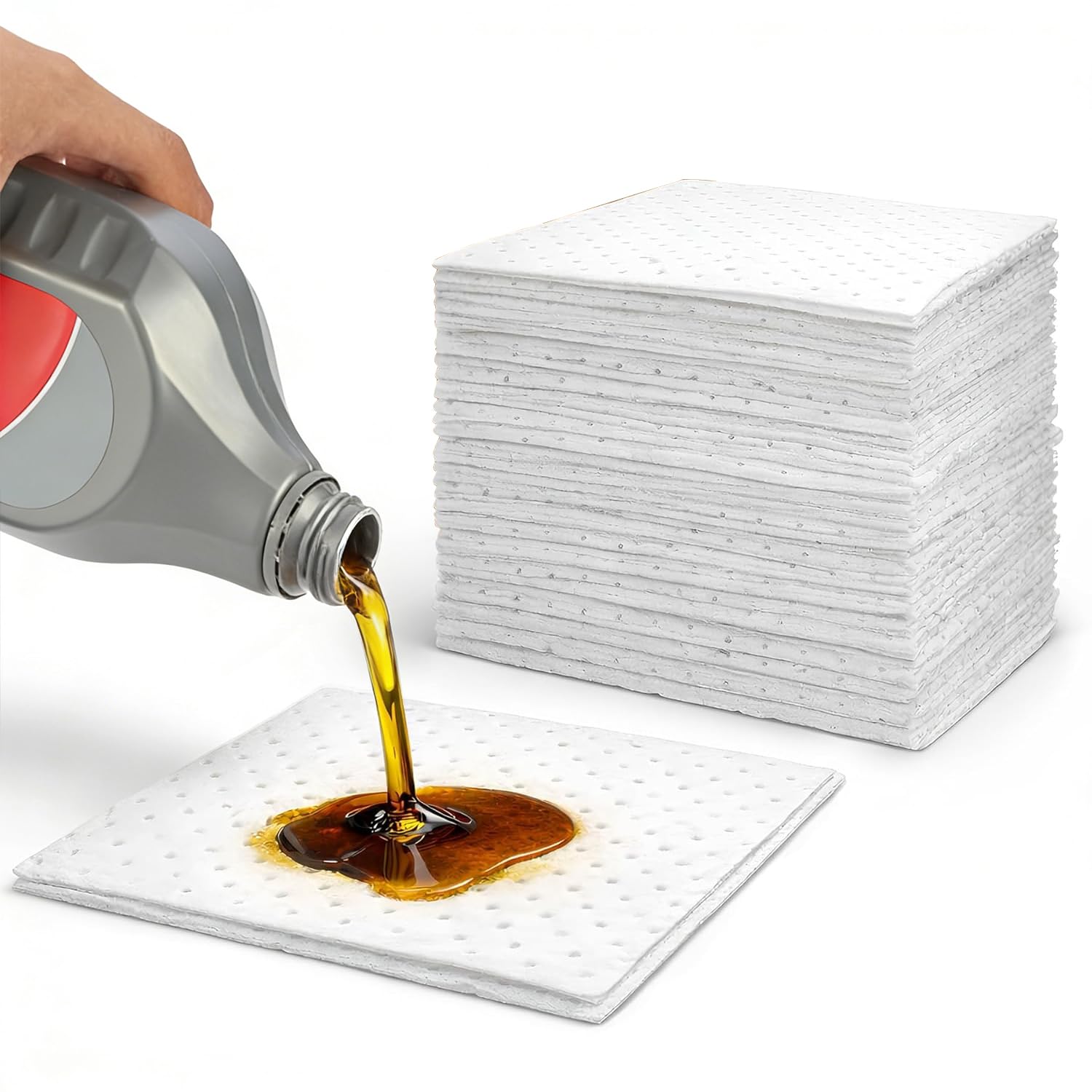 Oil Absorbent Pads 50-Pack 15"x20" Oil-Only Spill Mat | Thick oil-only absorbent mats for oil liquid absorption, durable white filter sheets for industrial &amp; daily cleanup scenarios