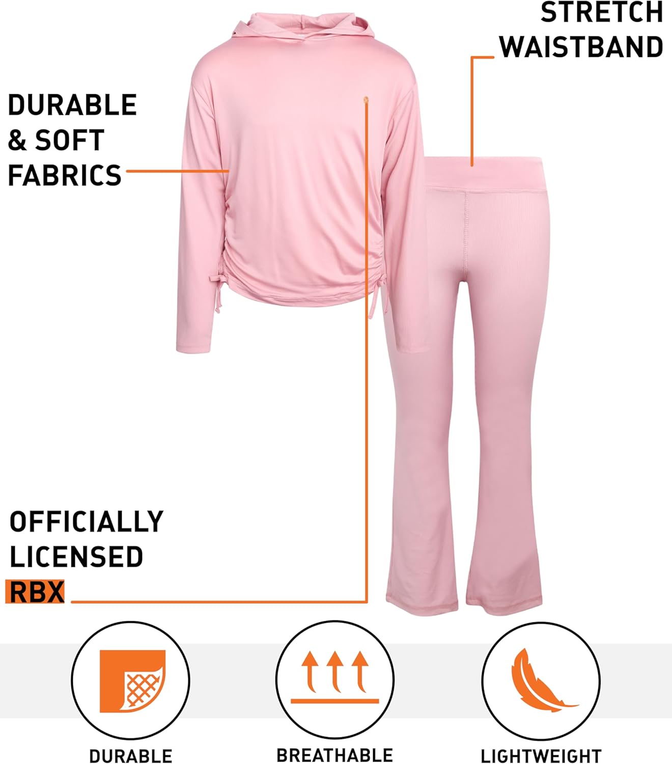 RBX Girls Sweatsuit Set - 2 Piece Pullover Hoodie or Quarter Zip Long Sleeve Tops and Girls Flare Leggings (Sizes 7-12) - Image 2