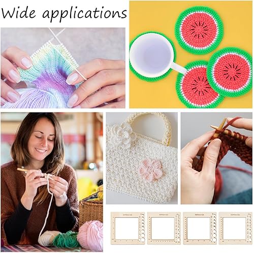 Miniatura 6 de NBEADS 4 reglas de calibre de madera para tejer, herramienta de tejer cuadrada de madera para tejer, gancho de ganchillo para hilanderos,