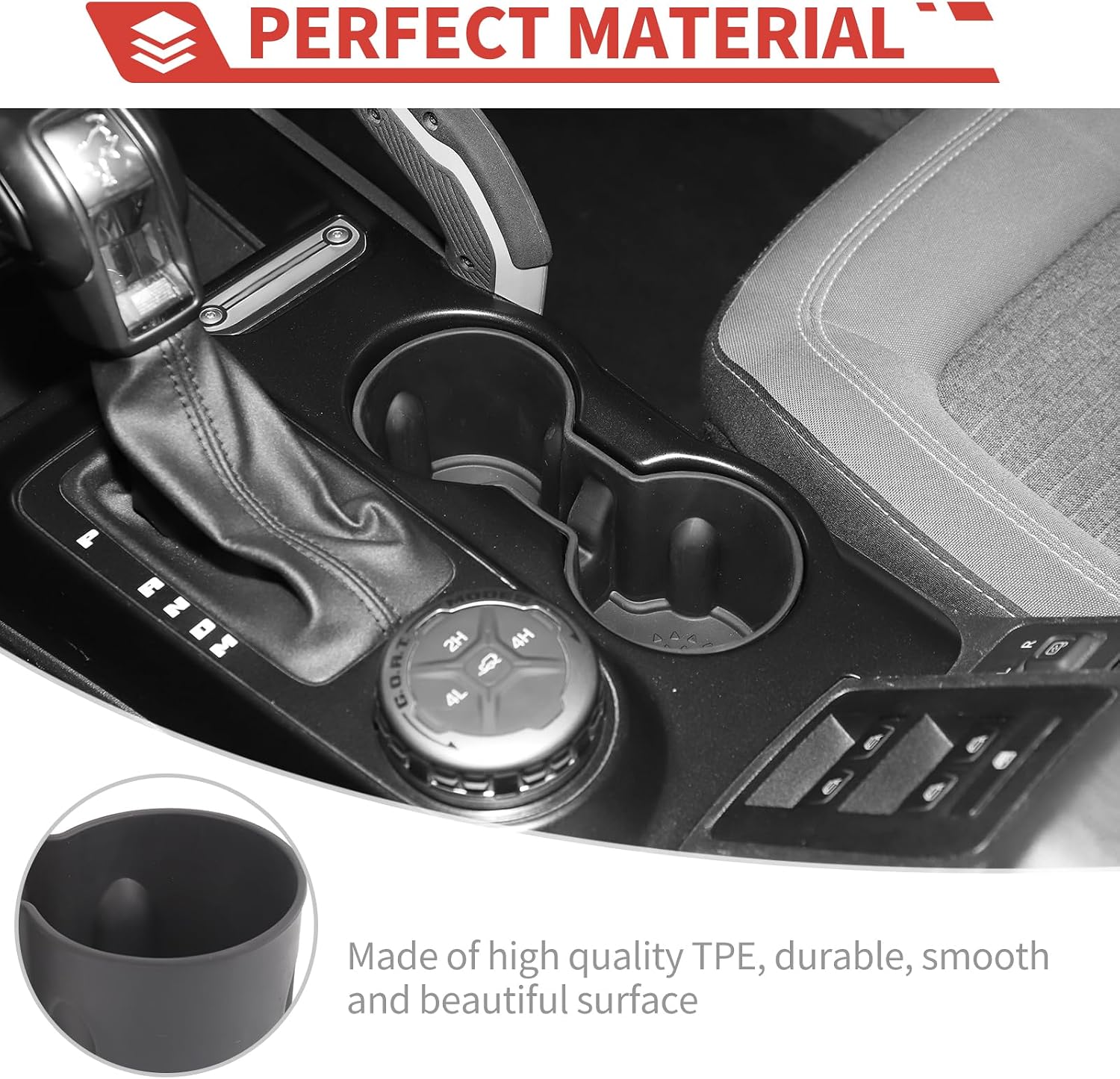 Cup Holder Insert fit for Ford Bronco 2/4 Door 2021+ Front Gear Shift Cup Holder Insert Interior Accessories(Not Fit for Bronco Sport)