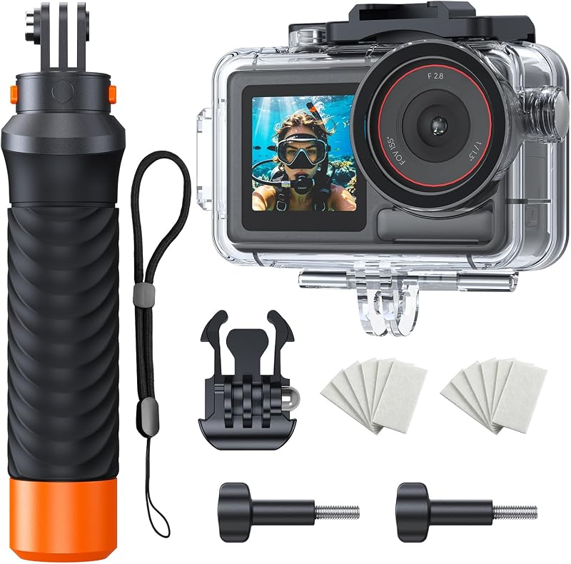 Waterproof Case with Floating Handle Compatible with DJI Osmo Action 3/4/5 Pro, 164FT/50M Underwater Dive Housing Protective Camera Case for Diving, Snorkeling, Surfing, Swimming, Kayaking