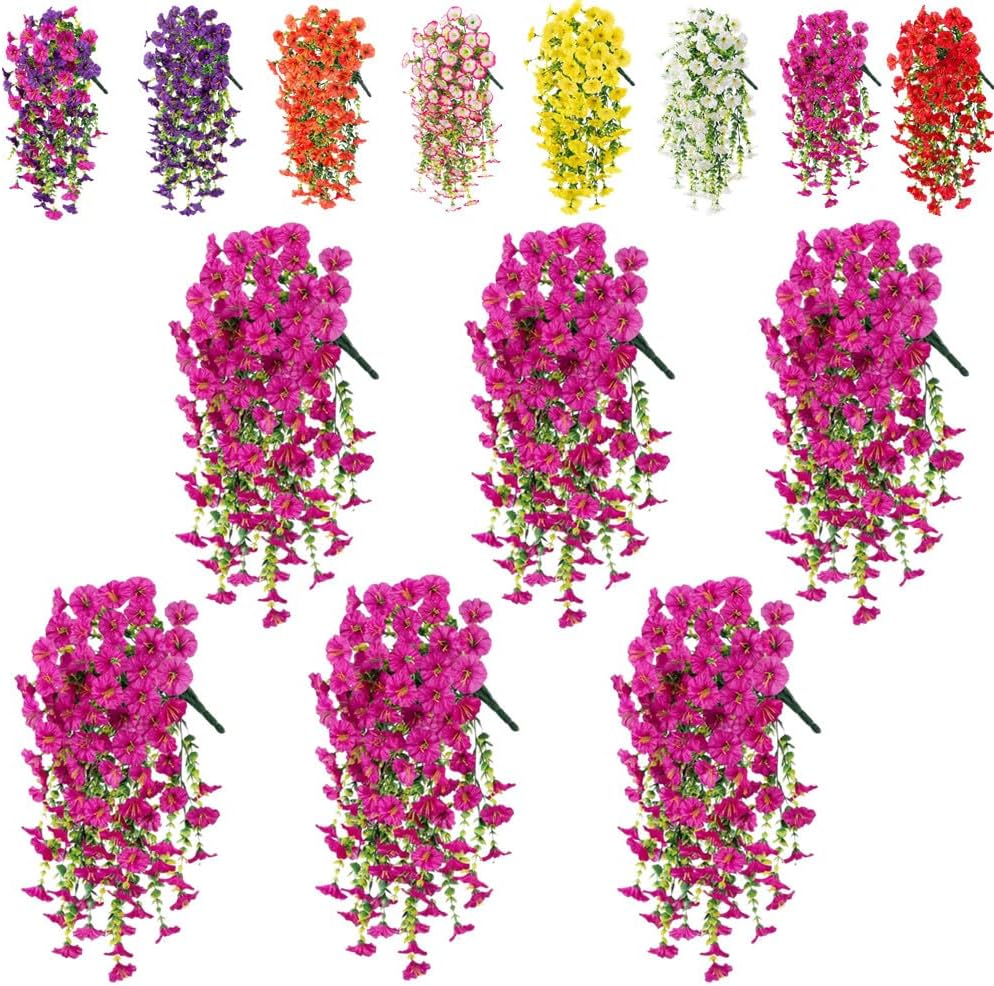 6 Pcs of Hanging Morning Glory Artificial Flowers, Upgraded Uv Resistant Artificial Hanging Flowers, Suitable for Decoration Such As Weddings, Gatherings, Courtyards, Porches, Etc (Light Purple)
