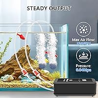 Vista 2 de fishkeeper Bomba de aire para acuario, bomba de aire para tanque de peces de doble salida de 5 W 130 GPH con flujo de aire ajustable, bomba