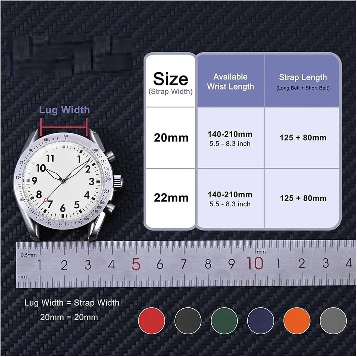 CAREG Rubber Watch Straps For Men And Women 20mm 22mm Black Blue Orange Red Green Grey Replacement Bands Durable