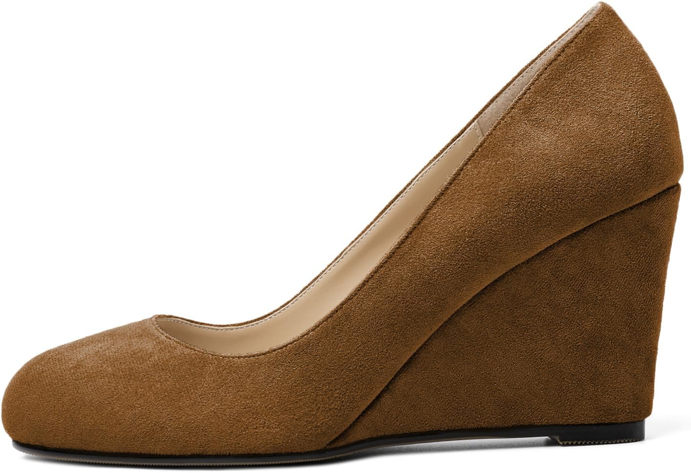 AUMOTED Women's Wedges Heel Pumps Solid Solid Closed Round Toe Wedge Pumps Slip On 3.5 Inch Wedge Suede Heels for Dress Working Evening
