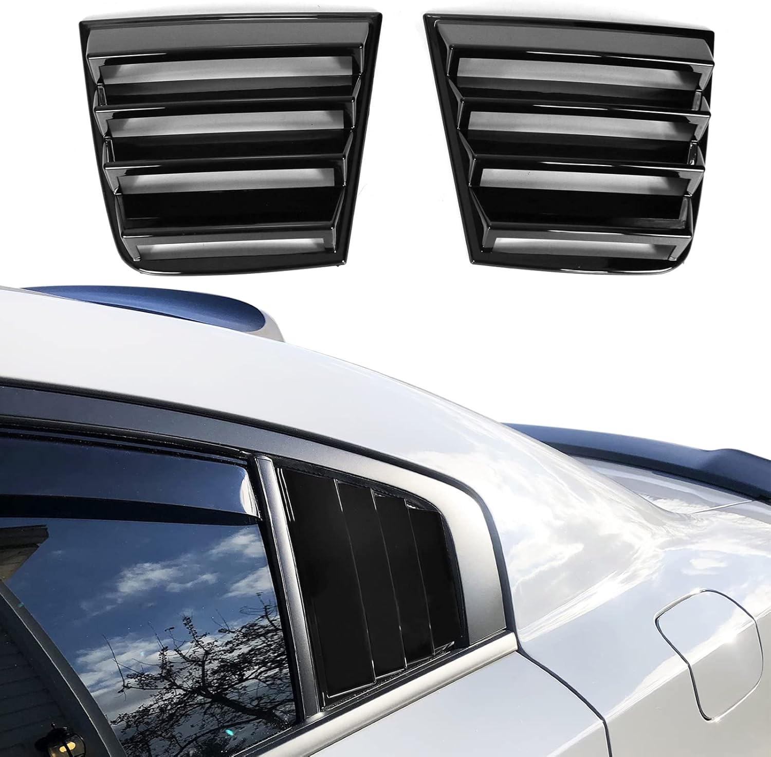 IKON MOTORSPORTS, Window Louver Compatible with 2011-2023 Dodge Charger, V1 Style Gloss Black Window Vents Guards Windshield Louvers Sun Rain Shade Cover, 2012 2013 2014 2015 2016 2017 2018 2019 2020