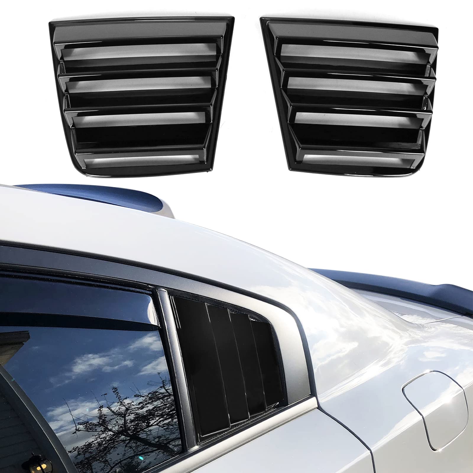 IKON MOTORSPORTS, Window Louver Compatible with 2011-2023 Dodge Charger, V1 Style Gloss Black Window Vents Guards Windshield Louvers Sun Rain Shade Cover, 2012 2013 2014 2015 2016 2017 2018 2019 2020
