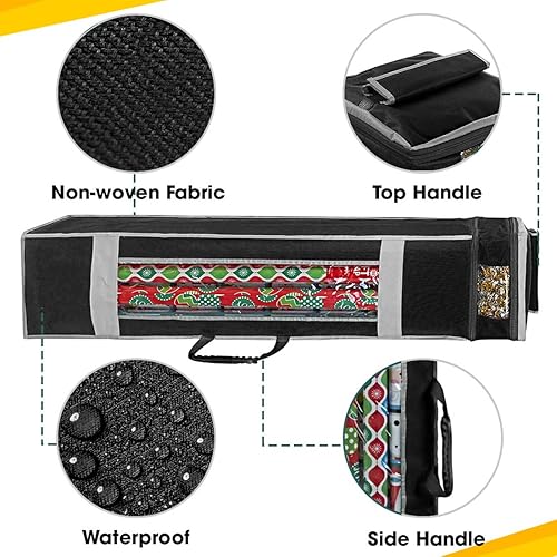 Miniatura 10 de ProPik Bolsa de almacenamiento de papel de regalo con bolsillo y asas, incluye lazo para colgar, material resistente con ventana transparente de 47