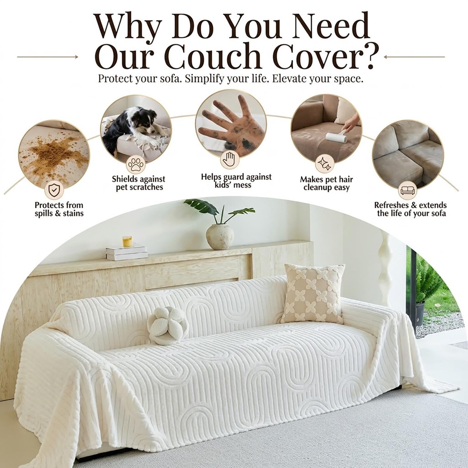 Housse de canapé épaisse Anti-Rayures, Plaid de Protection antidérapant et Lavable (Style crème) pour Animaux de Compagnie, Salon et Appartement(Dark Brown 2,G)