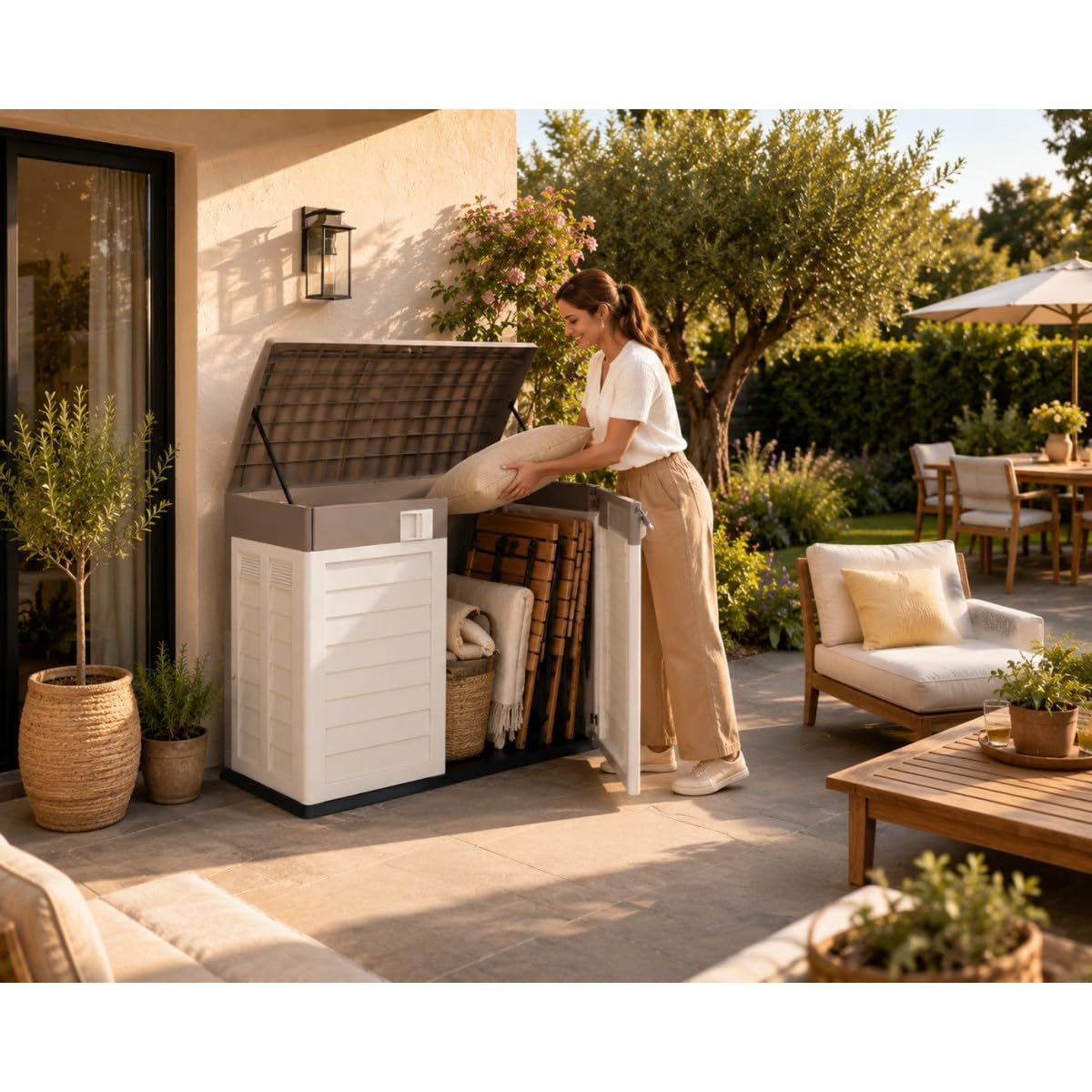 INTEC - Coffre de Jardin 1500L - Abri Poubelle Exterieur Polypropylène Verrouillable Rangement Outils Jardin