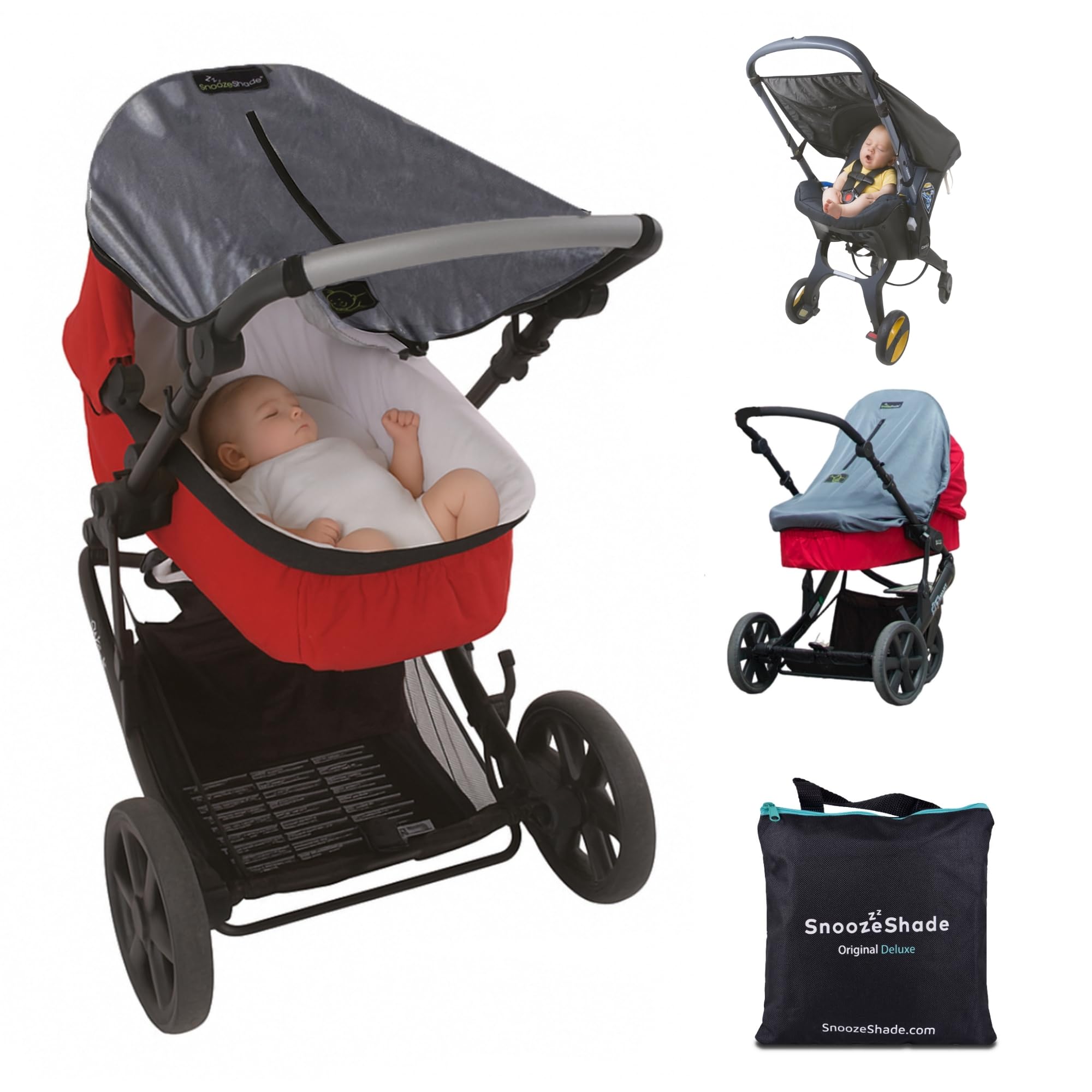 SnoozeShade Original Deluxe Pram Sun Shade for Newborns Universal Fit Baby Sleep Aid with UPF40 Plus Breathable Blackout Cover in Premium Silver Grey