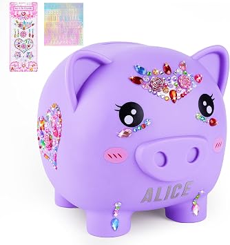MHJY Large Unbreakable Piggy Bank for Girls Money Bank with DIY Stickers