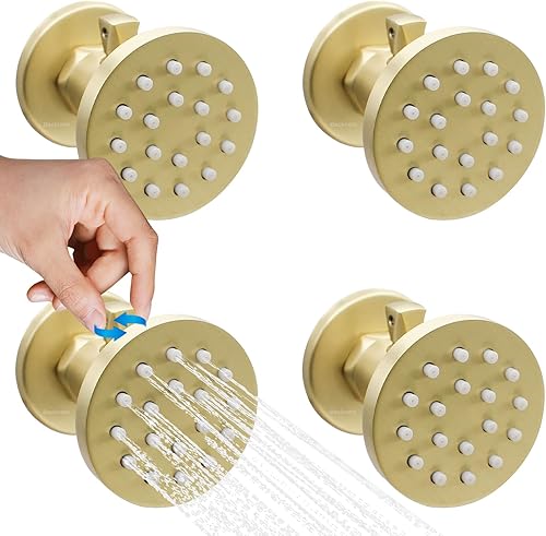 Miniatura 49 de Chorros de ducha cuadrados de oro cepillado con control de flujo y giratorio, chorros de masaje de agua ajustables de latón macizo, montaje en pared