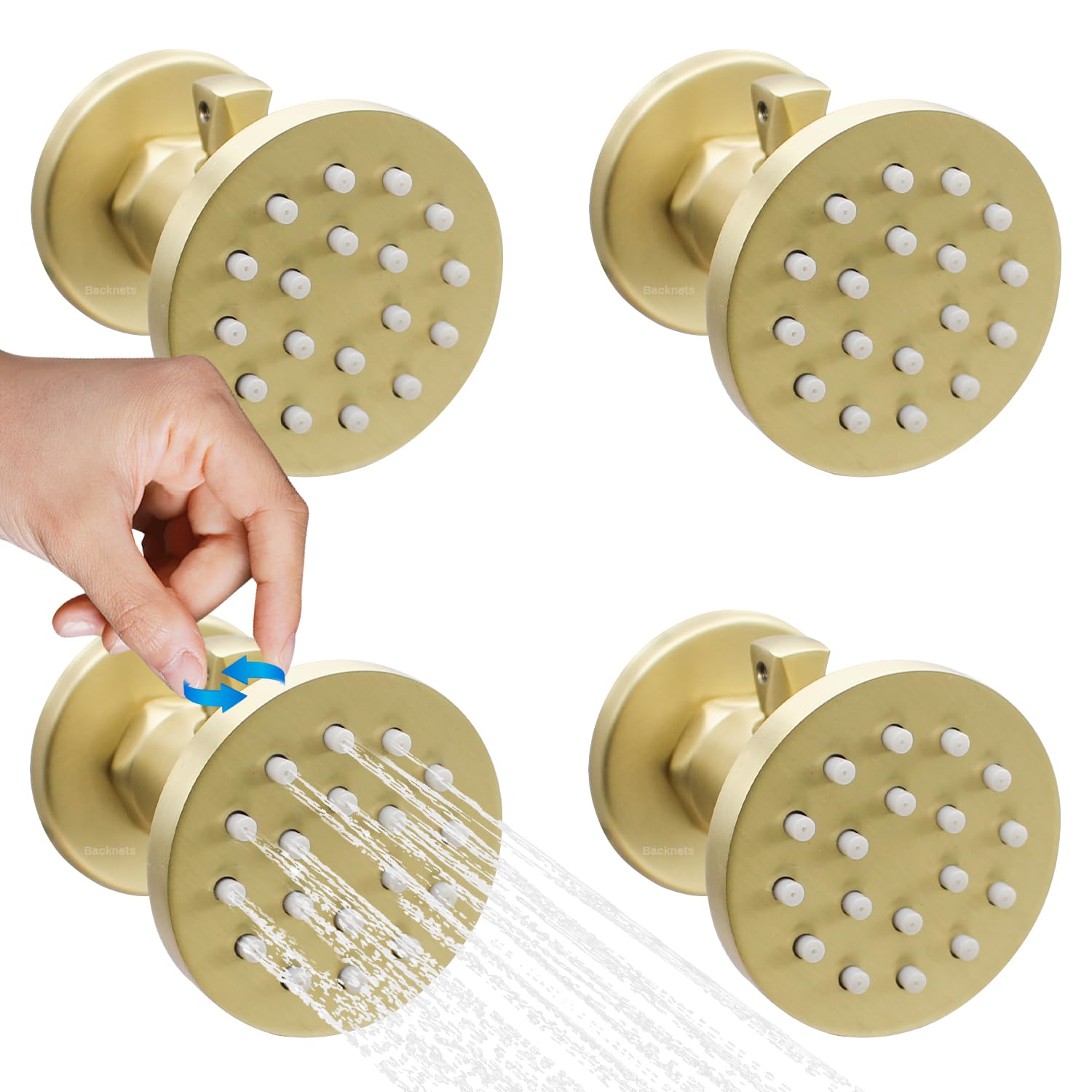 Massive Messing Duschkörper Düsen mit einstellbarem Durchfluss - Runde Massage Spa Dusche Sprühdüsen für verdeckte Wandmontage, Gebürstetes Gold