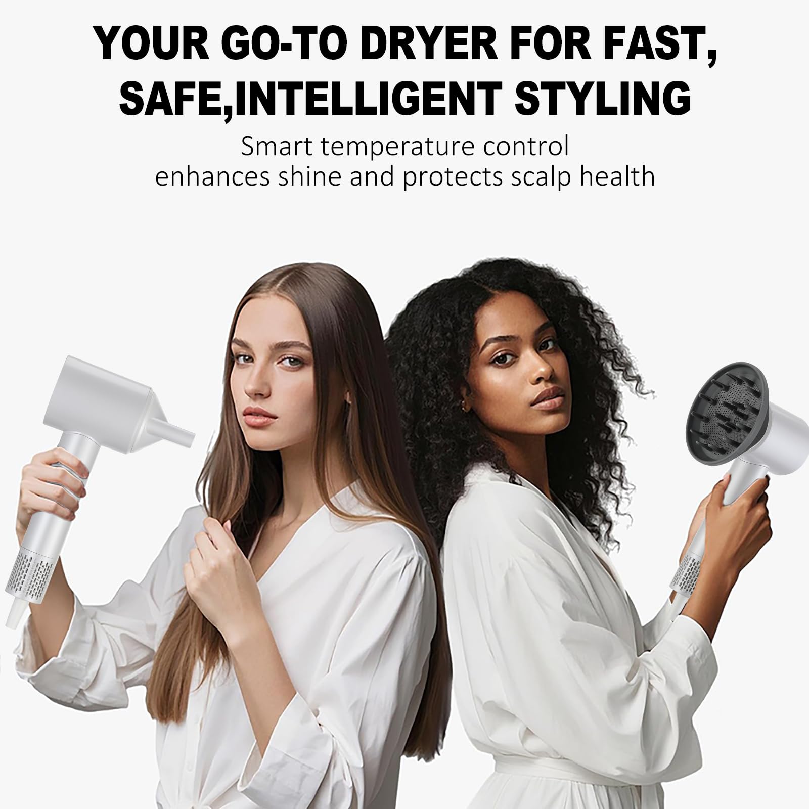 Séchoir Cheveux Pro Ionique - 120 000 RPM Haute Vitesse, 300 Millions d'Ions Négatifs, Faible Bruit avec Diffuseur et Embout - Séchage 5x Plus Rapide pour Tous Types de Cheveux (Femmes/Hommes/Voyage)