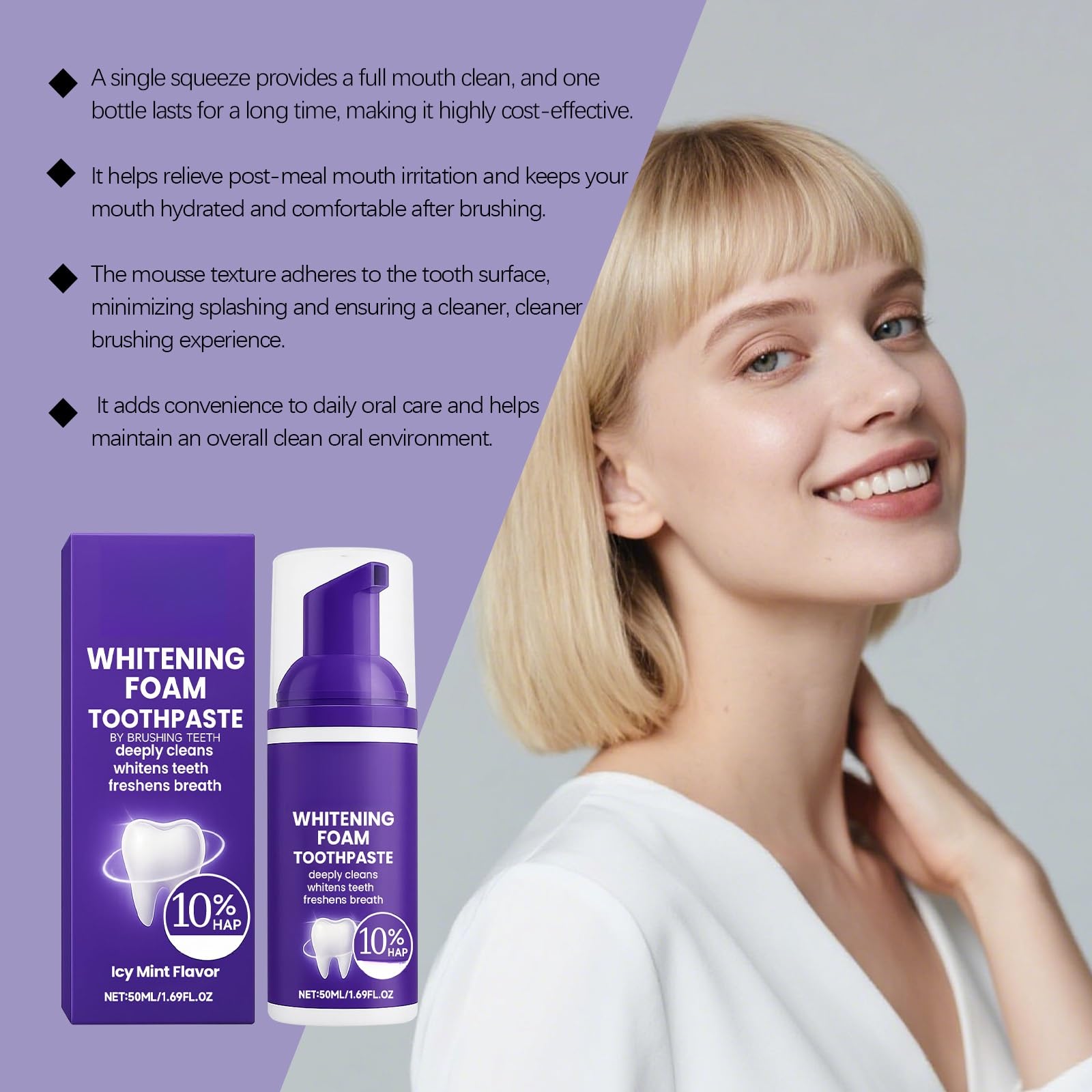 Mousse Viola For La Pulizia Dei Denti, Design A Pompa For Un Alito Fresco E Pulito In Profondità, Soluzione Sbiancante Schiarente For L'igiene Orale(2pcs)