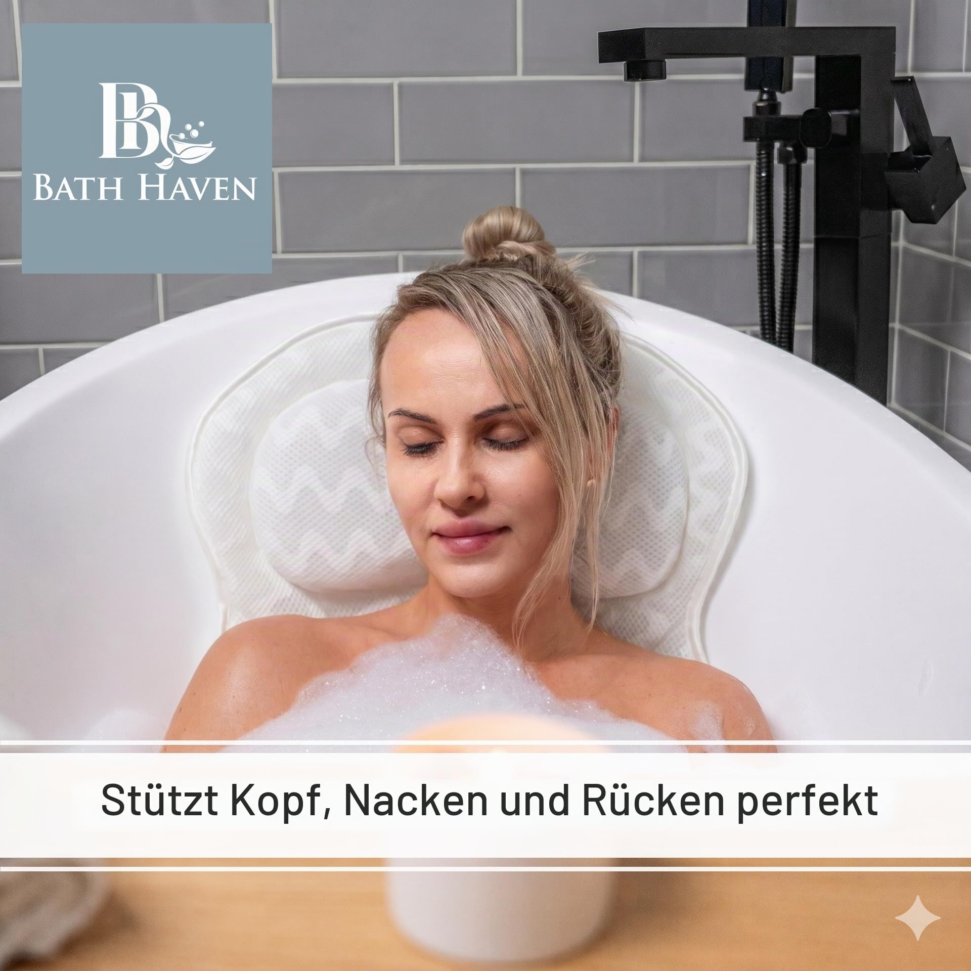 Bath Haven Badewannenkissen Luxuriöses Nackenkissen Badewanne, Wannenkissen - Schnell Trocknendes Badekopfkissen, Maschinenwaschbar - Inklusive Waschbeutel Und Reisetasche – Weiß Flucht