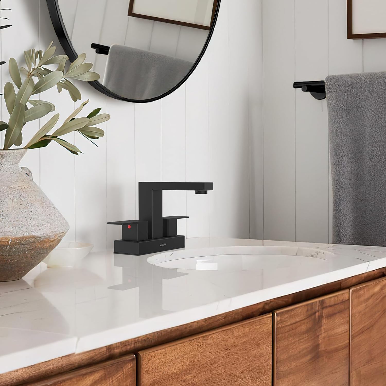 Matte Black Bathroom Sink Faucet, Hurran 4 inch Bathroom Faucets for Sink 3 Hole with Pop-up Drain and Supply Lines, Stainless Steel 2-Handle Faucet for Vanity RV Restroom - Image 7