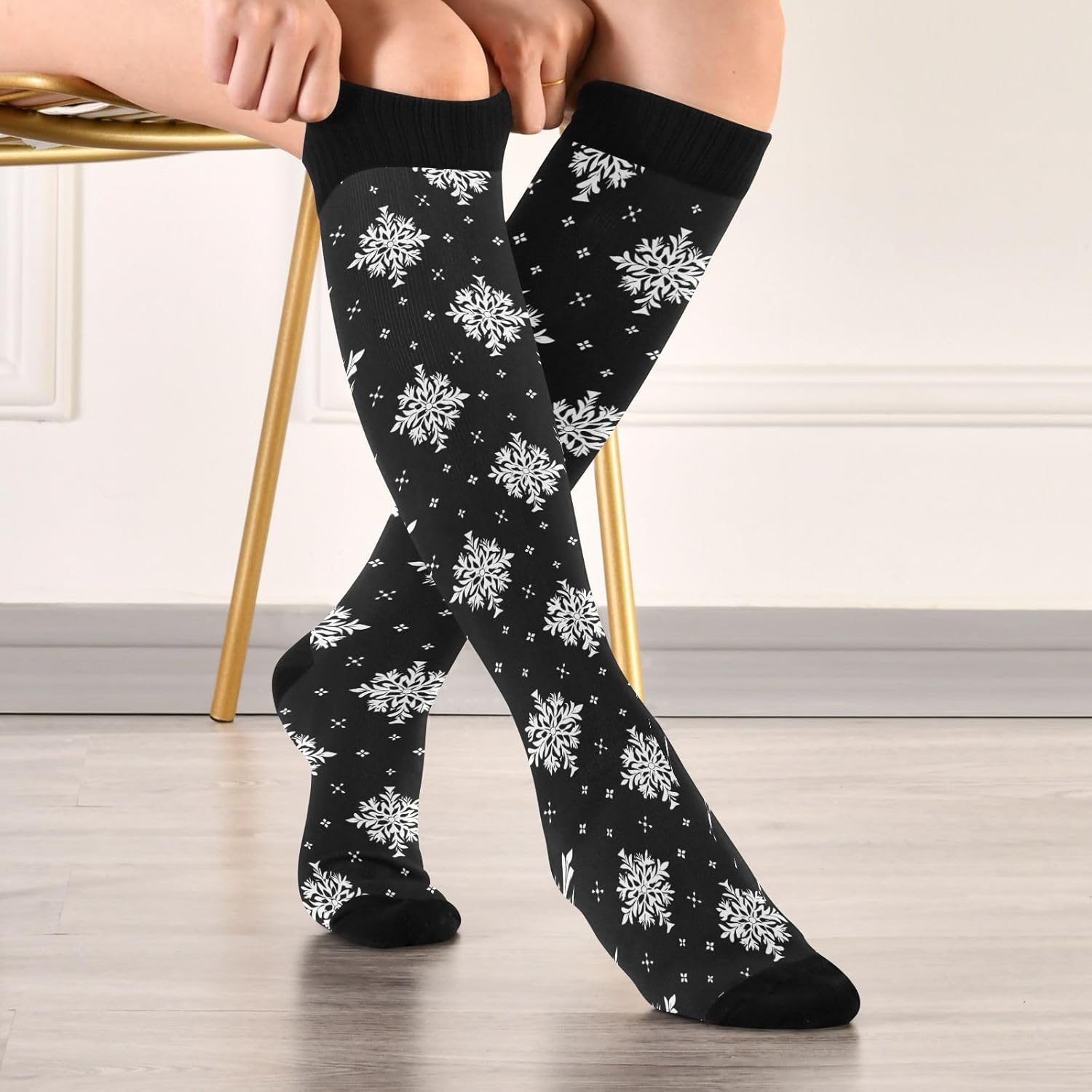 Snowflake Red Christmas Compression Sock for Women Men Funny Support Knee High Socks Running,Nurses,Travel - Image 5