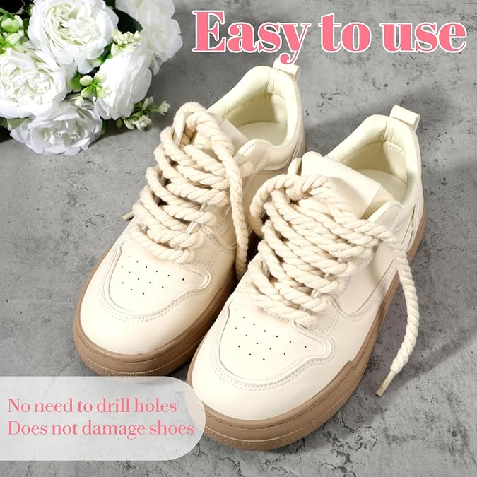 Thick Rope Shoe Laces,2 Pair Round Cotton Chunky Twisted Shoelaces Replacement for Men Women Sneakers