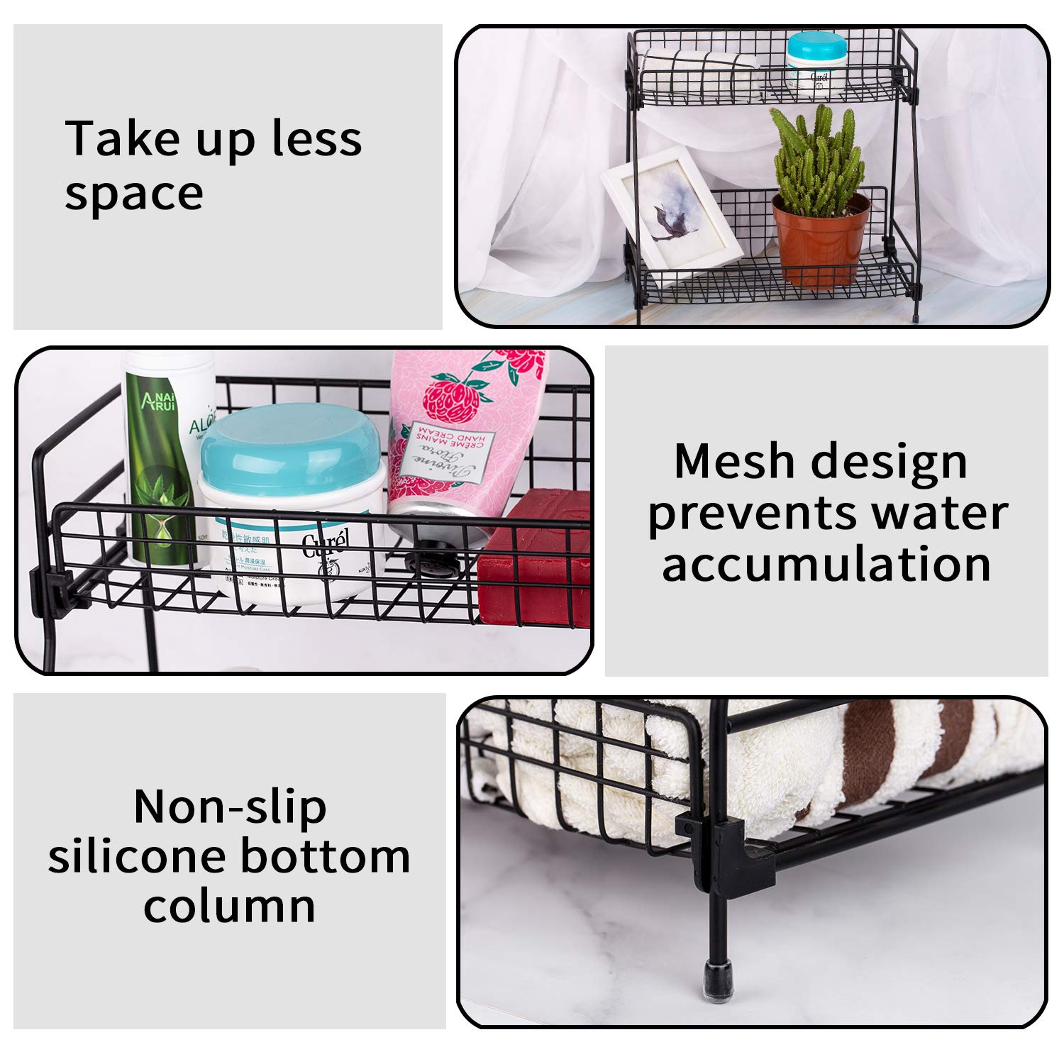 Betgod 2Tier Bathroom Countertop Organizer, Wire Basket Storage