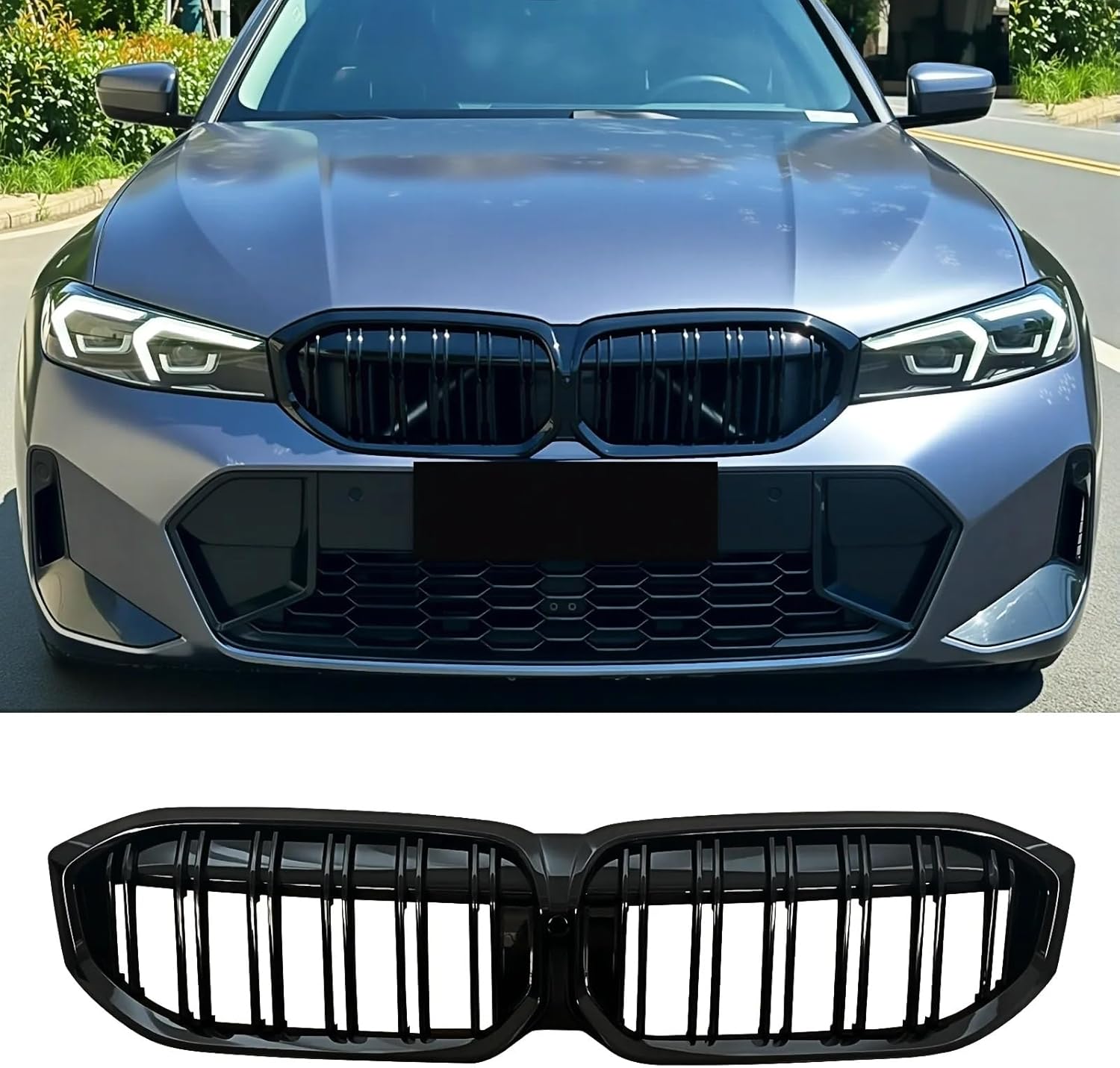 G20 Grille Front Kidney Color Grill Compatible with BMW 3 series G20 G21 LCI 2023-2025 Double Slats Gloss Black Grills (For 3er G20 2023+ LCI)