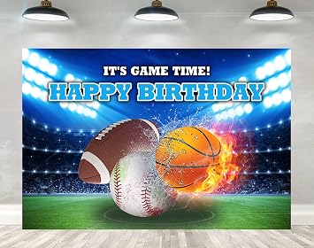 Ticuenicoa 53ft Sports Birthday Backdrop Boys Football Basketball Baseball Kids Birthday Background Its Game Time Kids Sports Theme Birthday Party Banner Wall Decorations Props