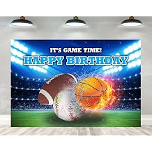 Ticuenicoa 53ft Sports Birthday Backdrop Boys Football Basketball Baseball Kids Birthday Background Its Game Time Kids Sports Theme Birthday Party Banner Wall Decorations Props