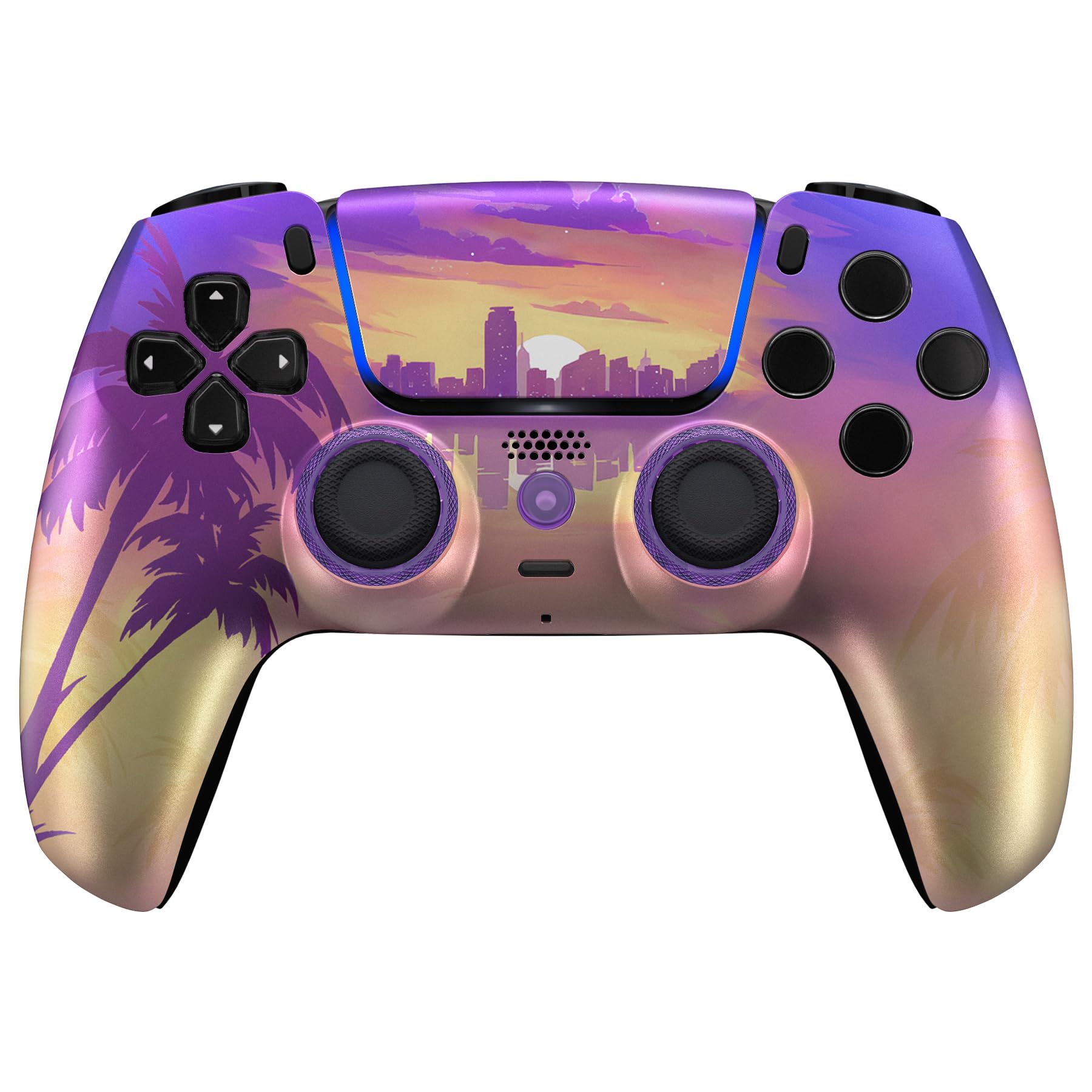eXtremeRate Luna Cover per ps5 Controller Joystick,Shell Frontale Touchpad Ricambio,Scocca Ridisegnata&Anelli per ps5 Joypad BDM 010/020/030/040/050-Neon Miami