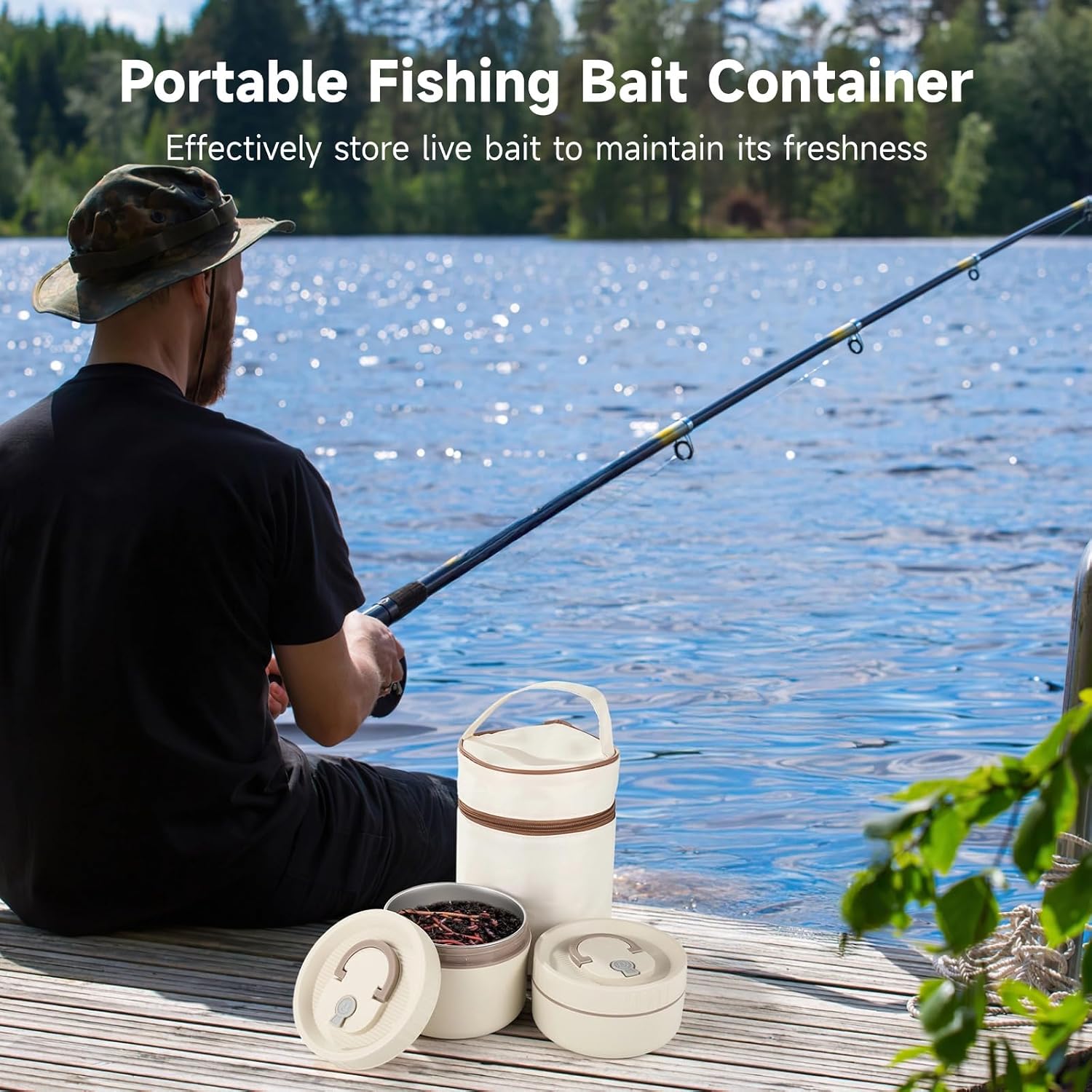 2 Pcs Fishing Bait Containers, Insulated Stainless Steel Worm Storage Box Set with Carrying Bag & Tweezers, Small (14.8 oz) & Large (22.3 oz) for Outdoor Fishing image 2