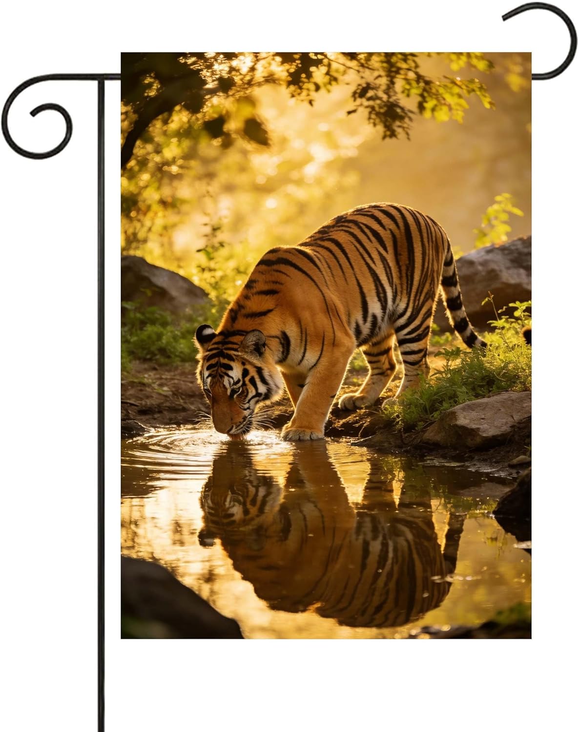 Wildlife Animal Big Tiger Drinking Water House Flag 28 x 40 Inch, Double Sided Large Garden Yard Welcome Flags Banners for Home Lawn Patio Outdoor Decor