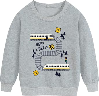 Tkria Boys Sweatshirt Monster Truck Train Toddler Sweater Cotton Long Sleeve Shirt Pullover 1-7T