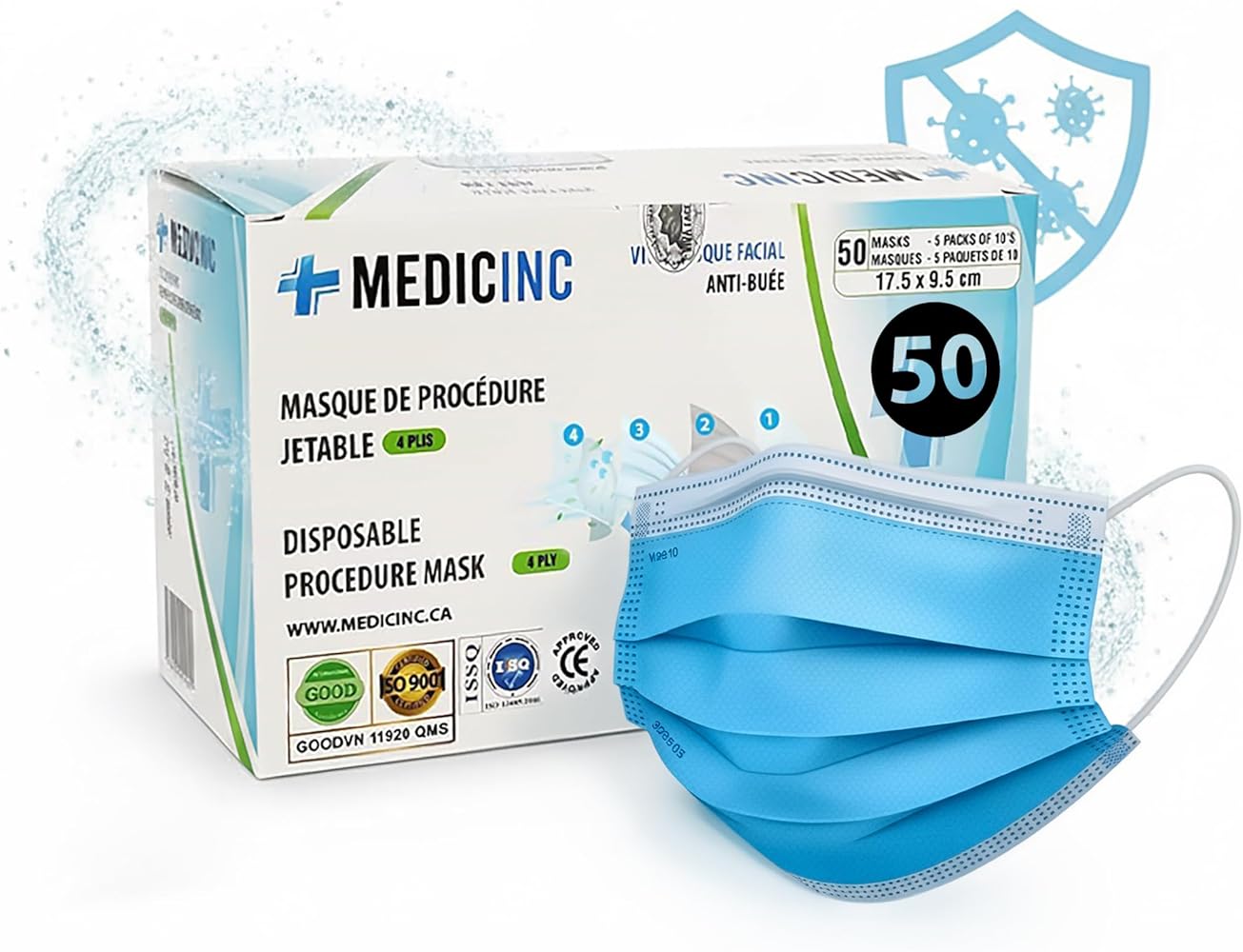 Medicinc 4层一次性口罩 薄型透气舒适防护口罩