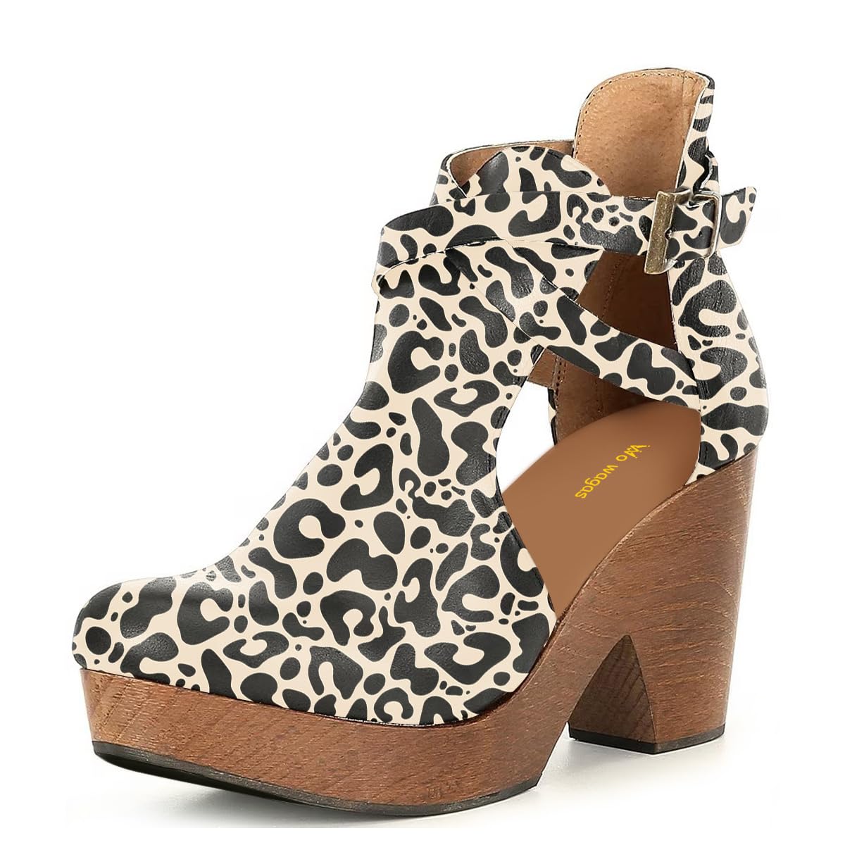 Womens Platform Round Toe Cutout Ankle Boots Strap Buckles Cork Chunky High Heel Bootie Casual Work Office Shoe