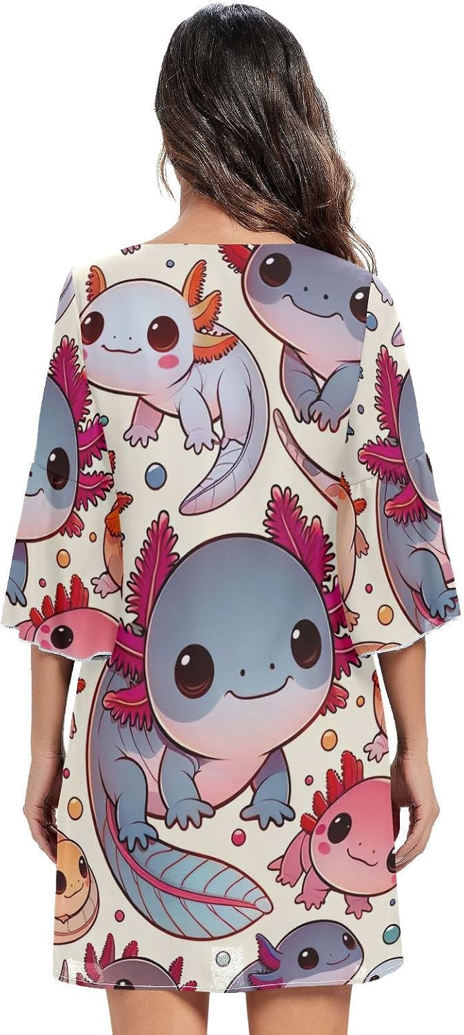 Cute Axolotl Casual Chiffon Dress Printed Line Maternity Dress S-XXL