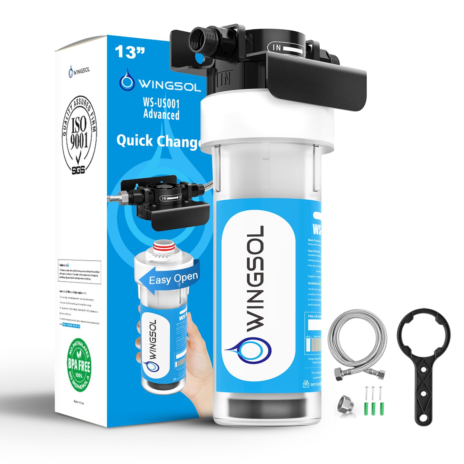 Wingsol Under Sink Water Filter, NSF/ANSI 53&42, reduce 99.99% Lead,Odor,Arsenic, inhibit Baçtёria, Balance PH, 8K Gallons/24 months, Quick Change System,Good with Well Water, Life Indicator,USA Tech