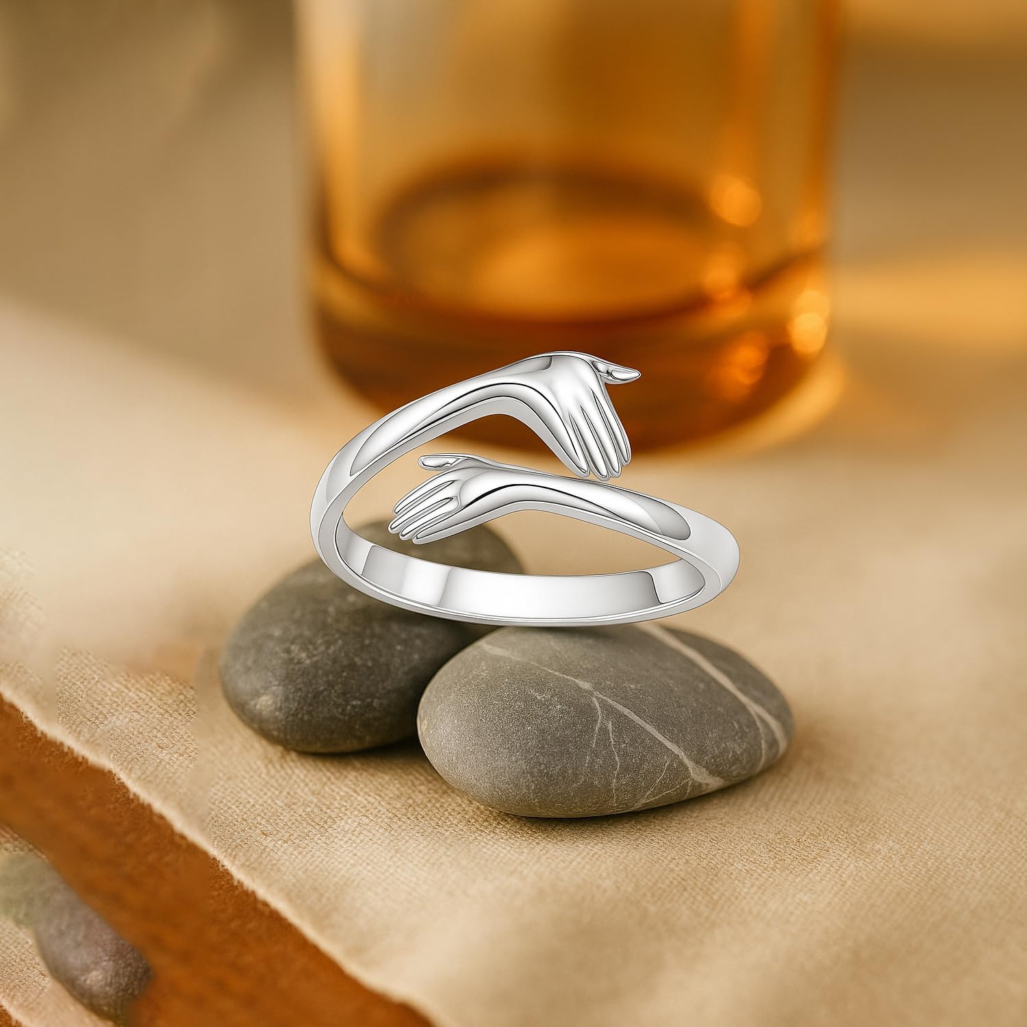 LeCalla 925 Sterling Silver Hug Rings for Women | Hugging Hands Open Rings | Couple Hugs Finger Ring Love Promise Friendship Wedding Ring Jewelry for Mom Wife Daughters Grandma Friend | Sizes 5-8 No.