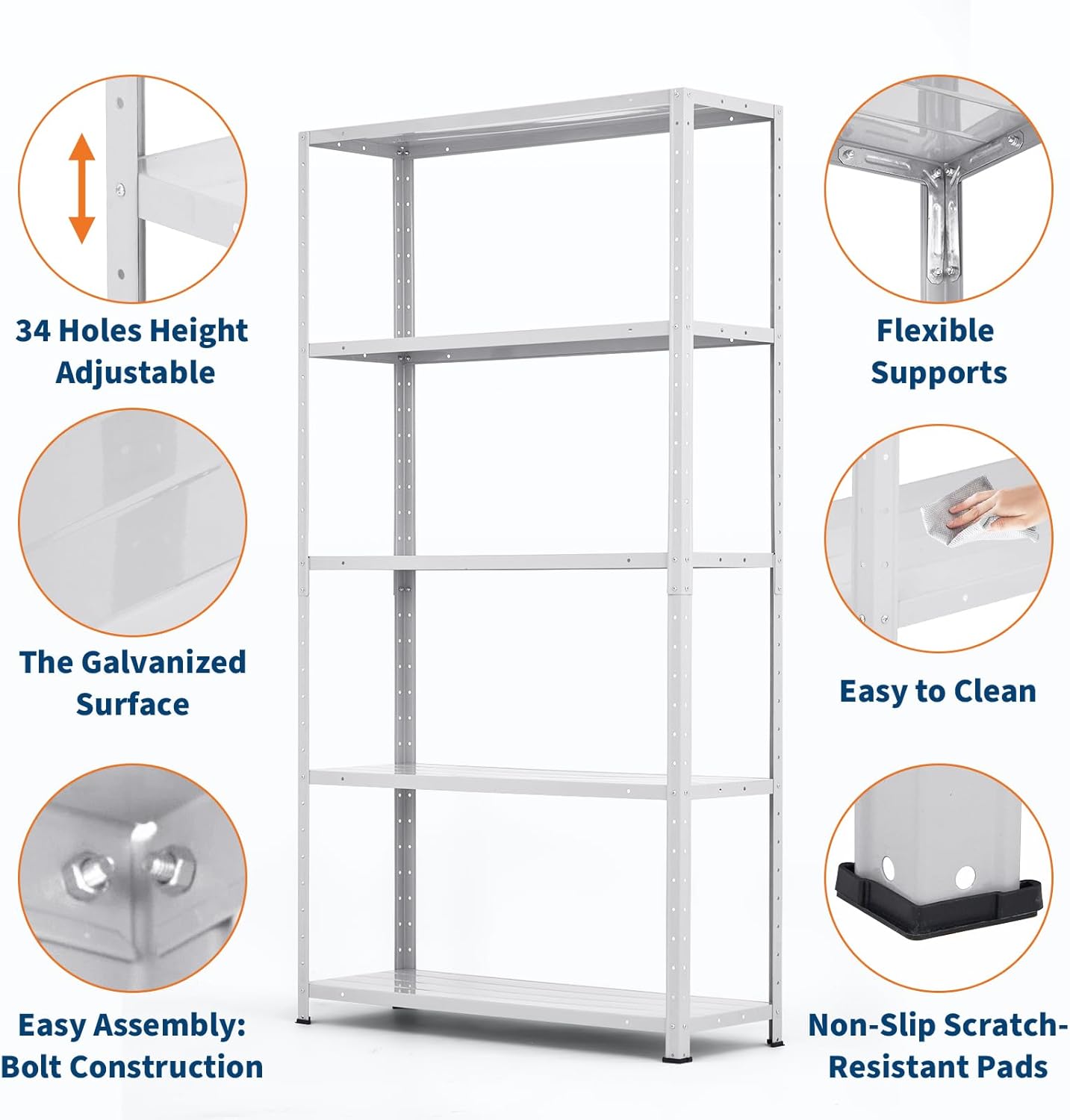 GarveeHome 5-Shelf Shelving, Storage Shelves Metal Bookshelves for Storage, Adjustable Garage Shelving Heavy Duty Storage Rack Pantry Shelf Kitchen Shelving, 68’’H X35’’W X12’’D