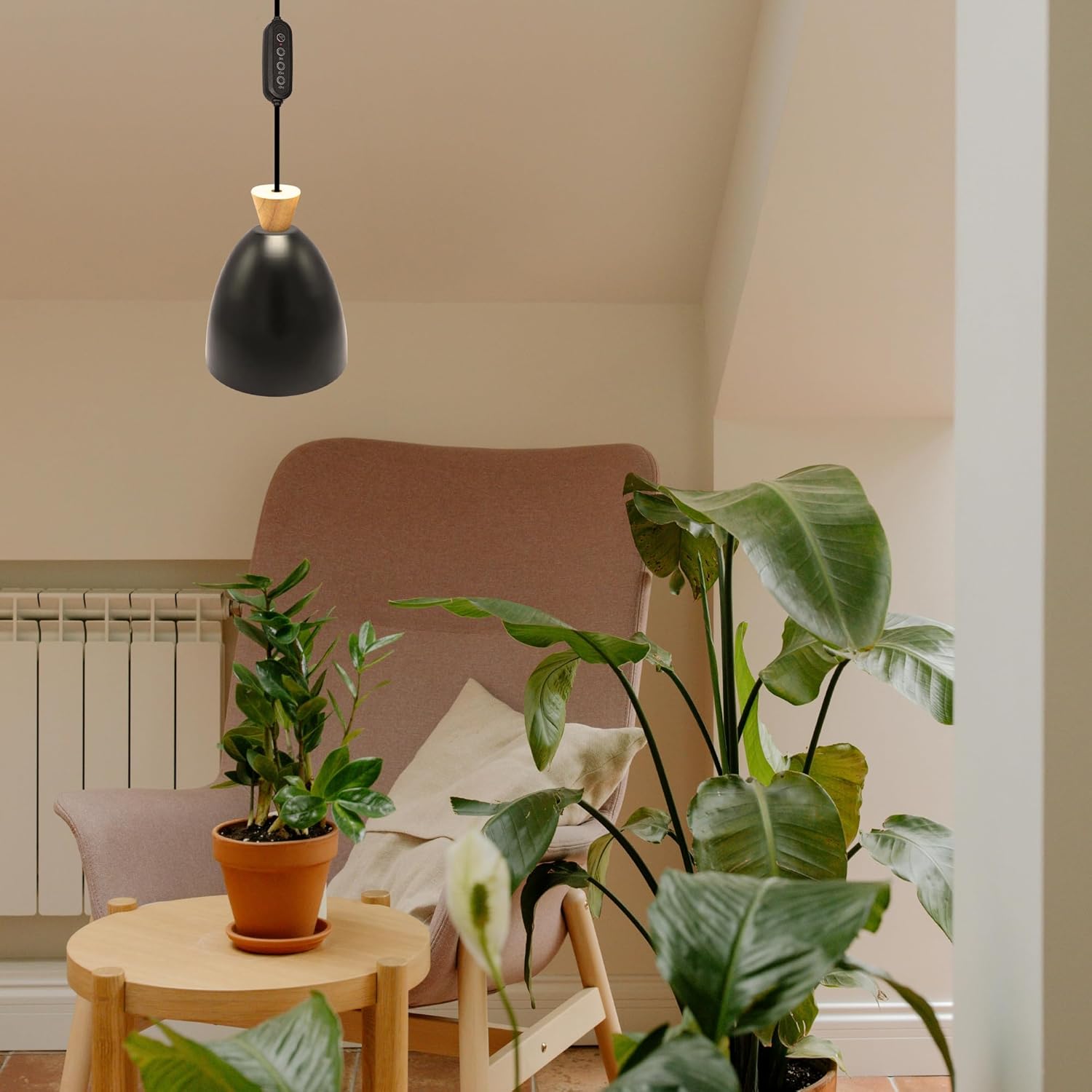 Downlight, Plant Growing Light, Compatible with E26 Base, 24 Hour Timer, Auto On, Adjustable Cord Length, 10W LED, Full Spectrum, 4500K, Bulb Included, Auto On/Off Time Setting, Hanging